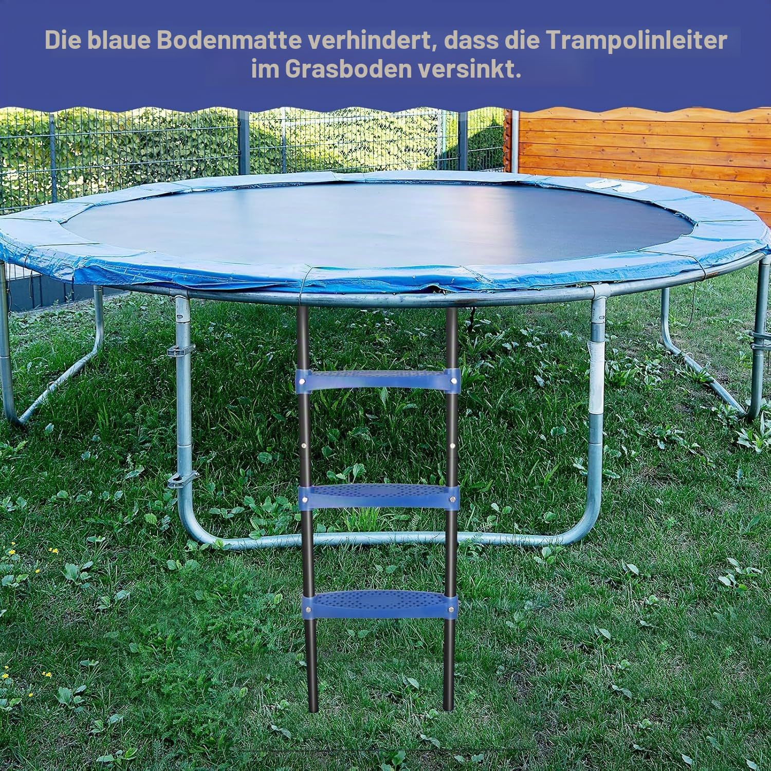 Trampolin Leiter, 107 cm lang, 3-stufige Trampolinleiter, Trampolin zubehör, flexibel montierbar UV-beständig rutschfeste Sicherheitsleiter (3 Stufen, Blau)