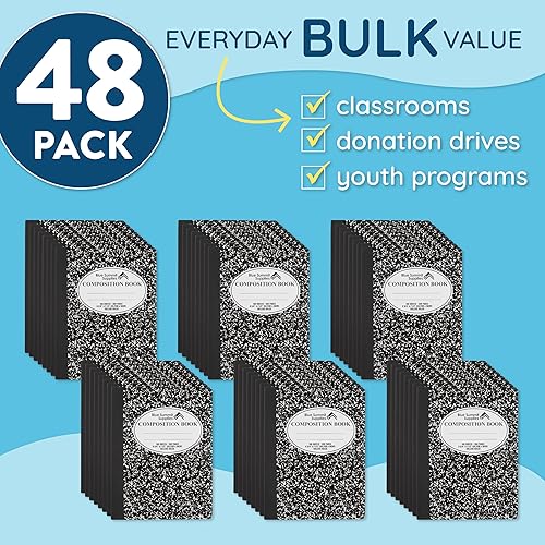 Miniatura 3 de Blue Summit - Cuaderno de composición a rayas universitarias a granel, cuadernos de composición de mármol blanco y negro, 100 páginas, rayas