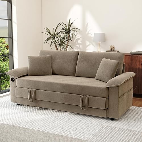 Miniatura 7 de SUNWAVE Sofá cama biplaza de gran tamaño, sofá cama convertible de 77 pulgadas, sofá cama extraíble de 2 asientos con felpilla USB, sofá cama