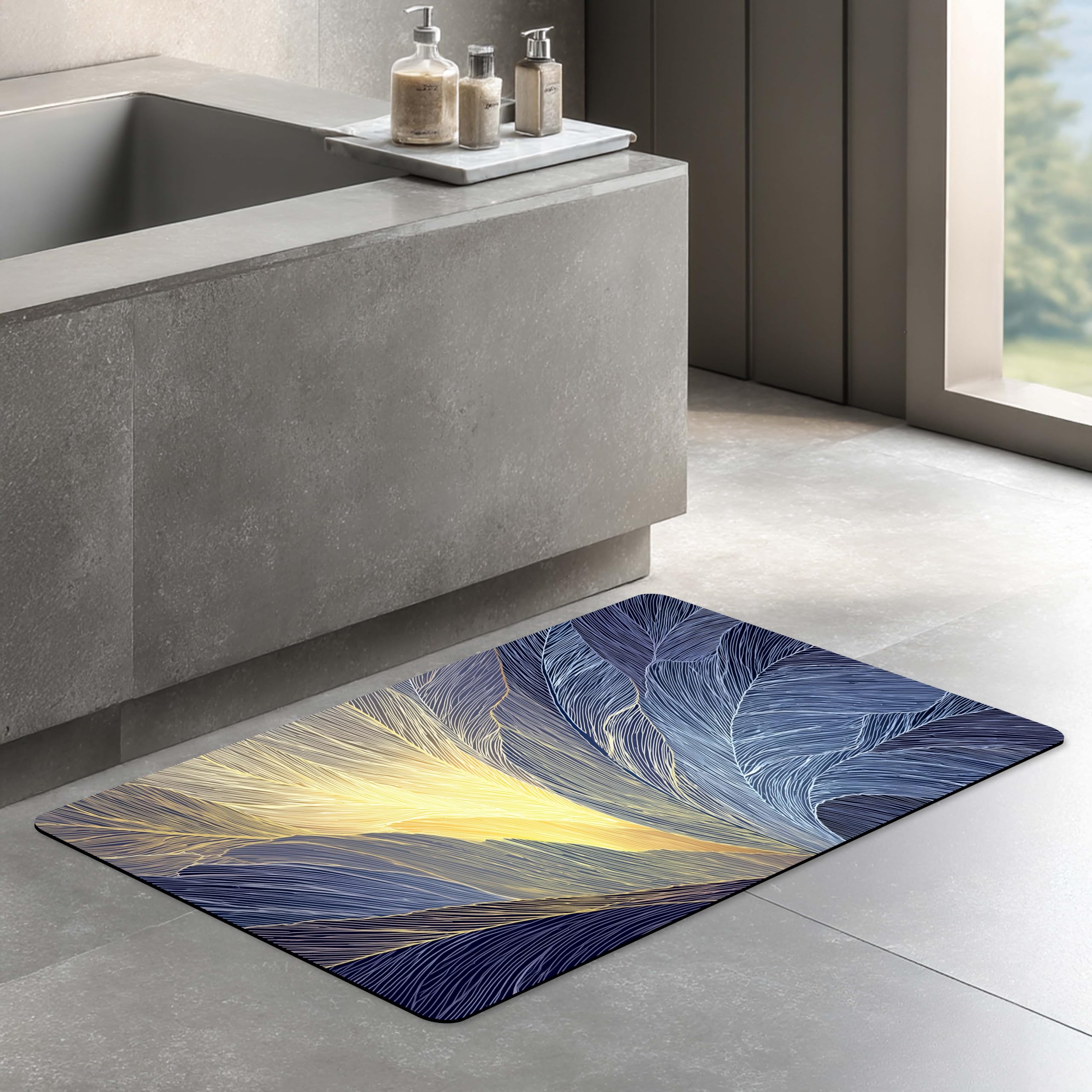 Galicha Bath Mat - Quick Dry Floral Blue -15
