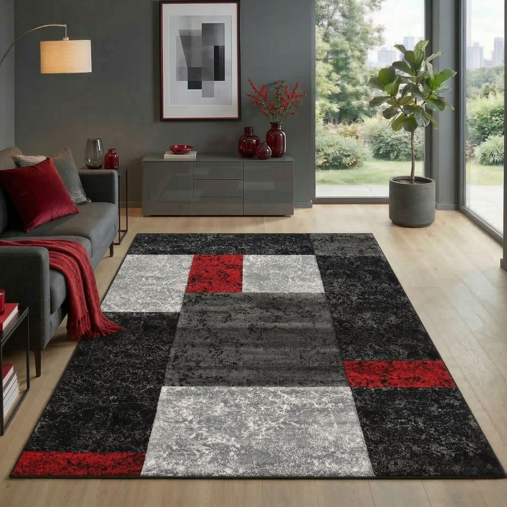 Carpetsale24 Teppich Kurzflor Konturenschnitt in Schwarz Grau Weiß - Kariertes Design, Extra Weich, Waschbar, Pflegeleicht - Für Wohnzimmer, Schlafzimmer, Esszimmer
