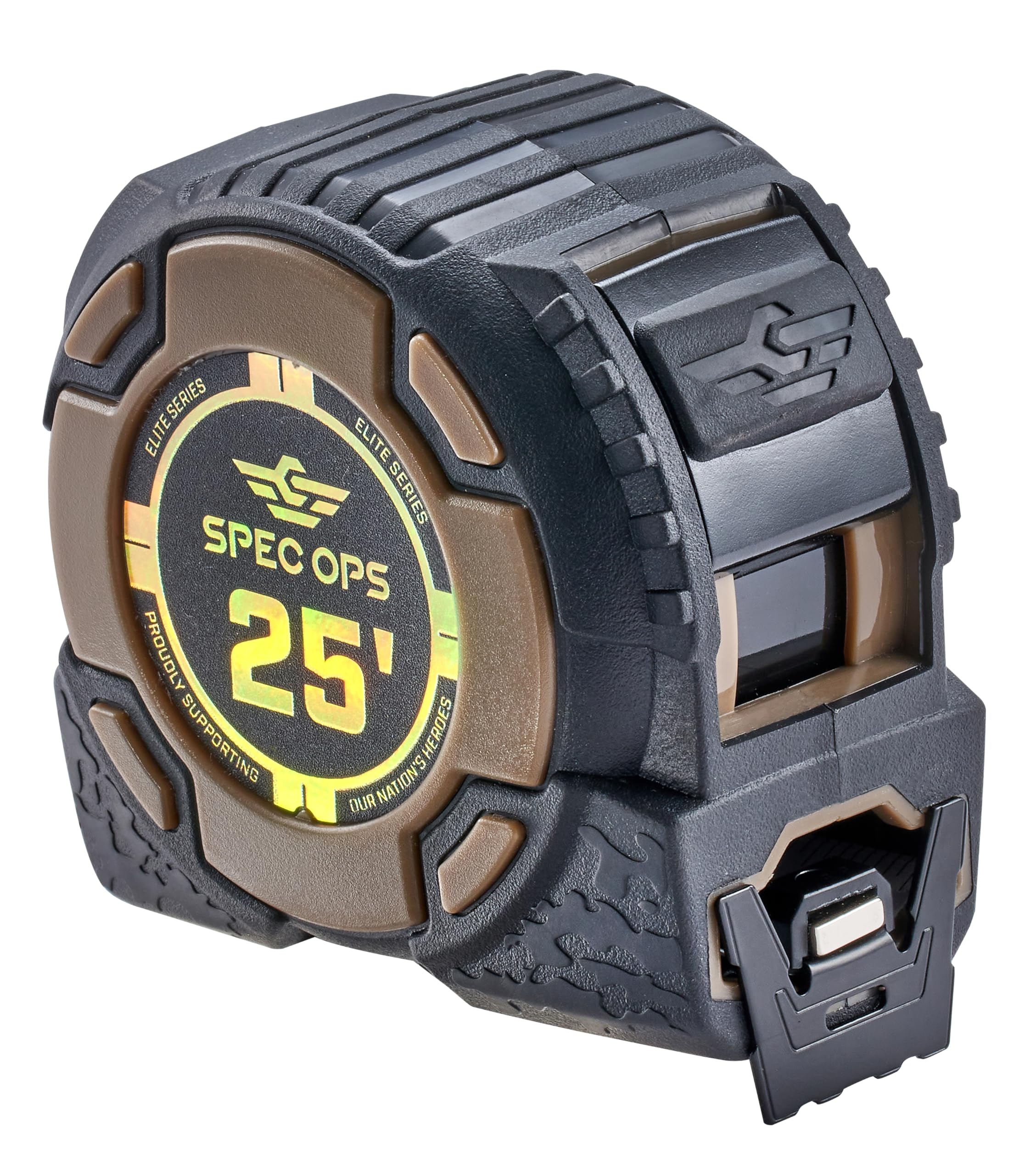 Spec Ops Tools 25-Foot Elite Series Magnetic Tape Measure, 1 1/4" Double-Sided Blade, 12 Feet of Stand Out, Military-Grade Composite Case, 3% Donated