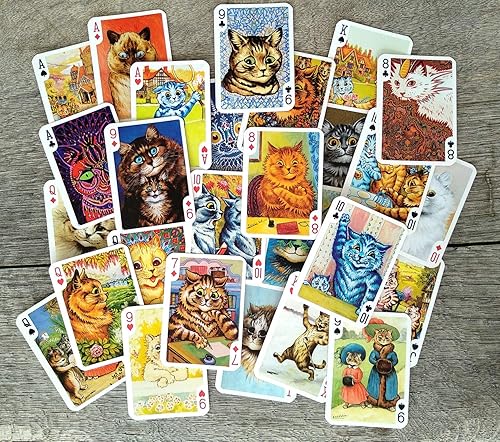 Miniatura 4 de Cartas de juego de gatos psicodélicos (baraja de póquer, 54 cartas, todas diferentes), arte único de gatos por Louis William Wain Vintage Cards