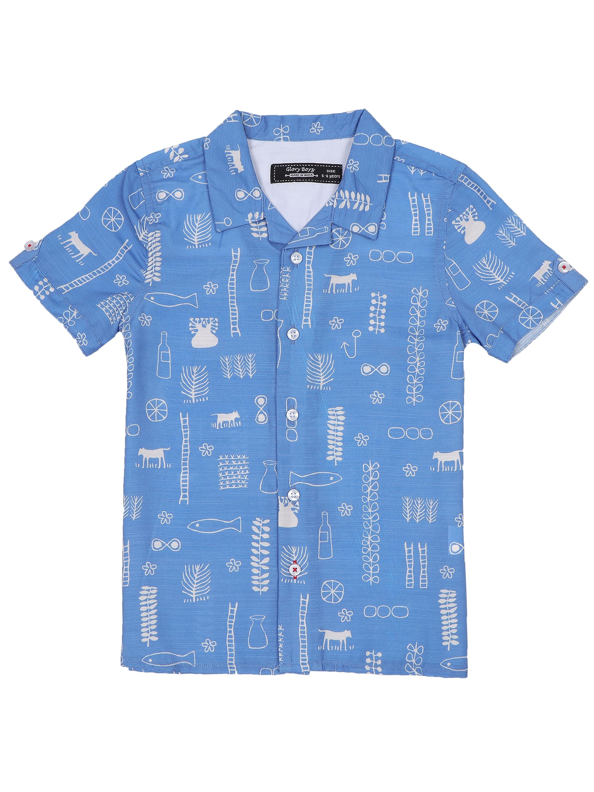 GLORYBOYZ Regular Fit Drawart Printed Designer Half Short Sleeve Collared Casual Trendy Vacation theme party Comfortable soft fabric Shirt for Kids Stylish Shirt for Boys