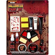 Spooktacular Creations 16 Pcs Halloween Family Makeup Kit Face Body Paint with Liquid Blood Gel, Fake Blood and More Easy On Makeup Set for Zombie Costume Cosplay Halloween Party Supplies