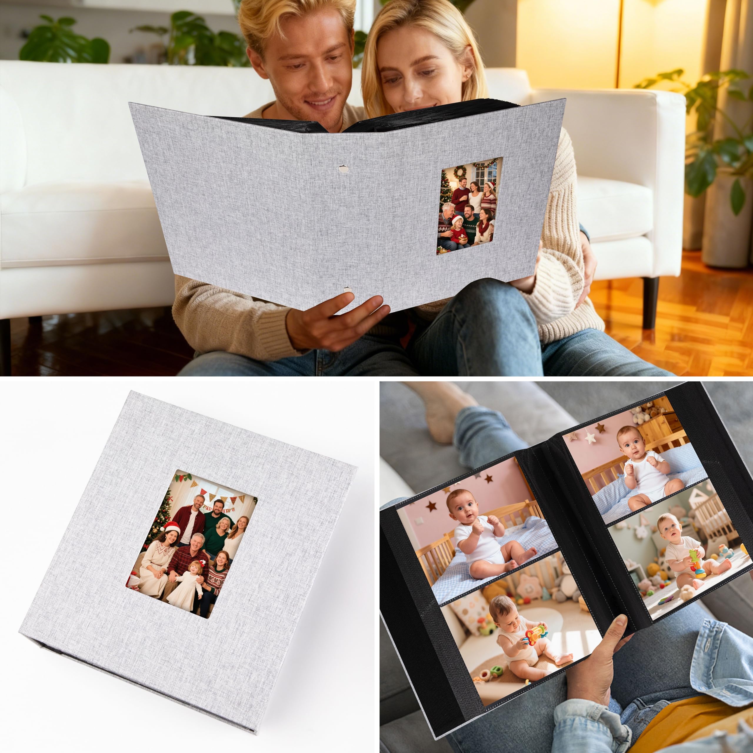 Aevdor Álbum de fotos de 320 bolsillos de 5 x 7 pulgadas, capacidad extragrande, cubierta de lino, álbumes de fotos familiares de boda, con capacidad para 320 fotos, libro de álbumes para bebés