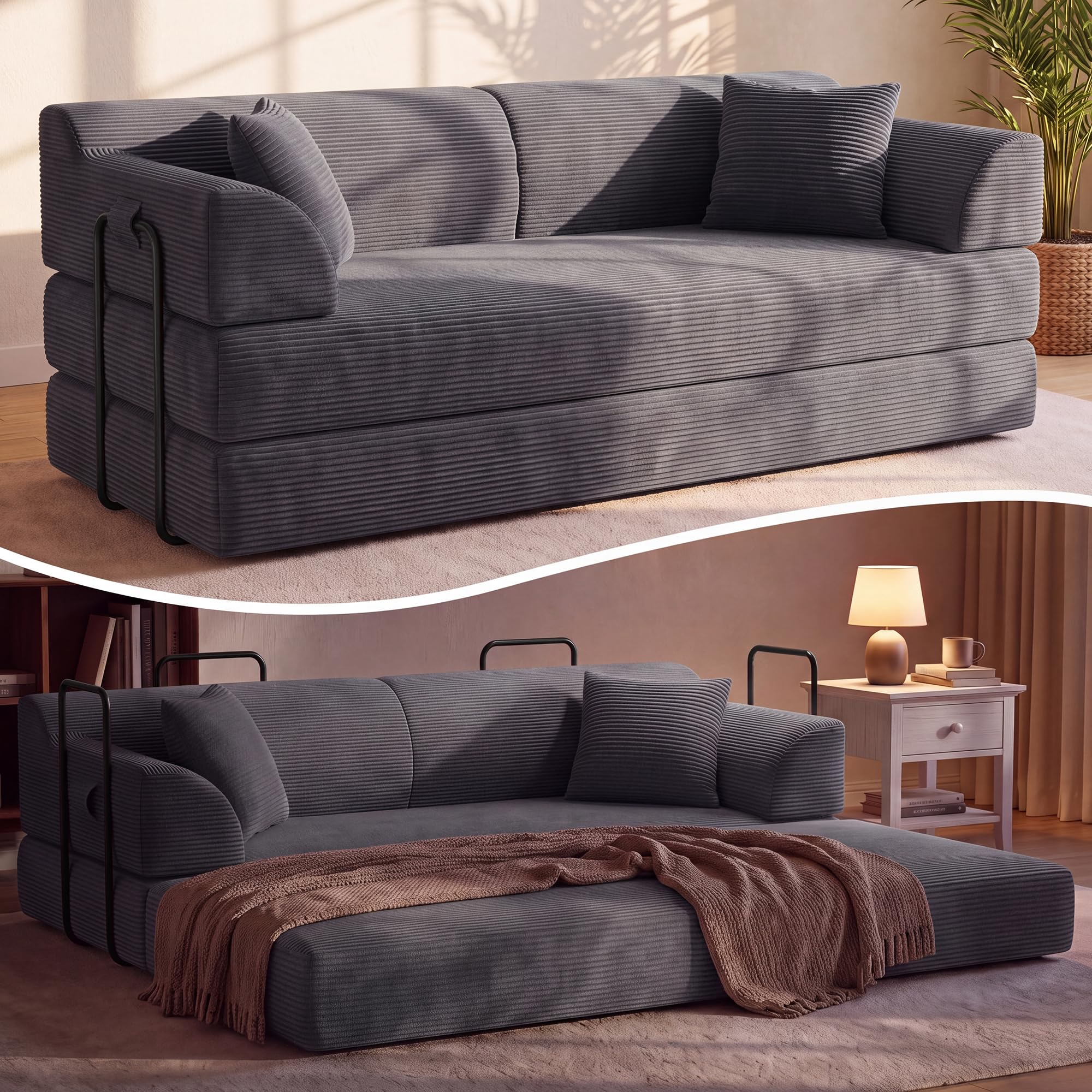 79" High‑Back Convertible Futon Sofa Bed, Boneless Couch for Living Room