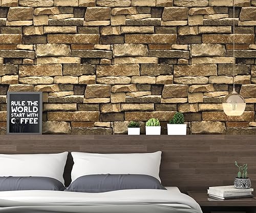 Miniatura 6 de Papel tapiz autoadhesivo para despegar y pegar, papel tapiz de piedra de ladrillo de 17.7 x 393 pulgadas, papel tapiz autoadhesivo de piedra, papel