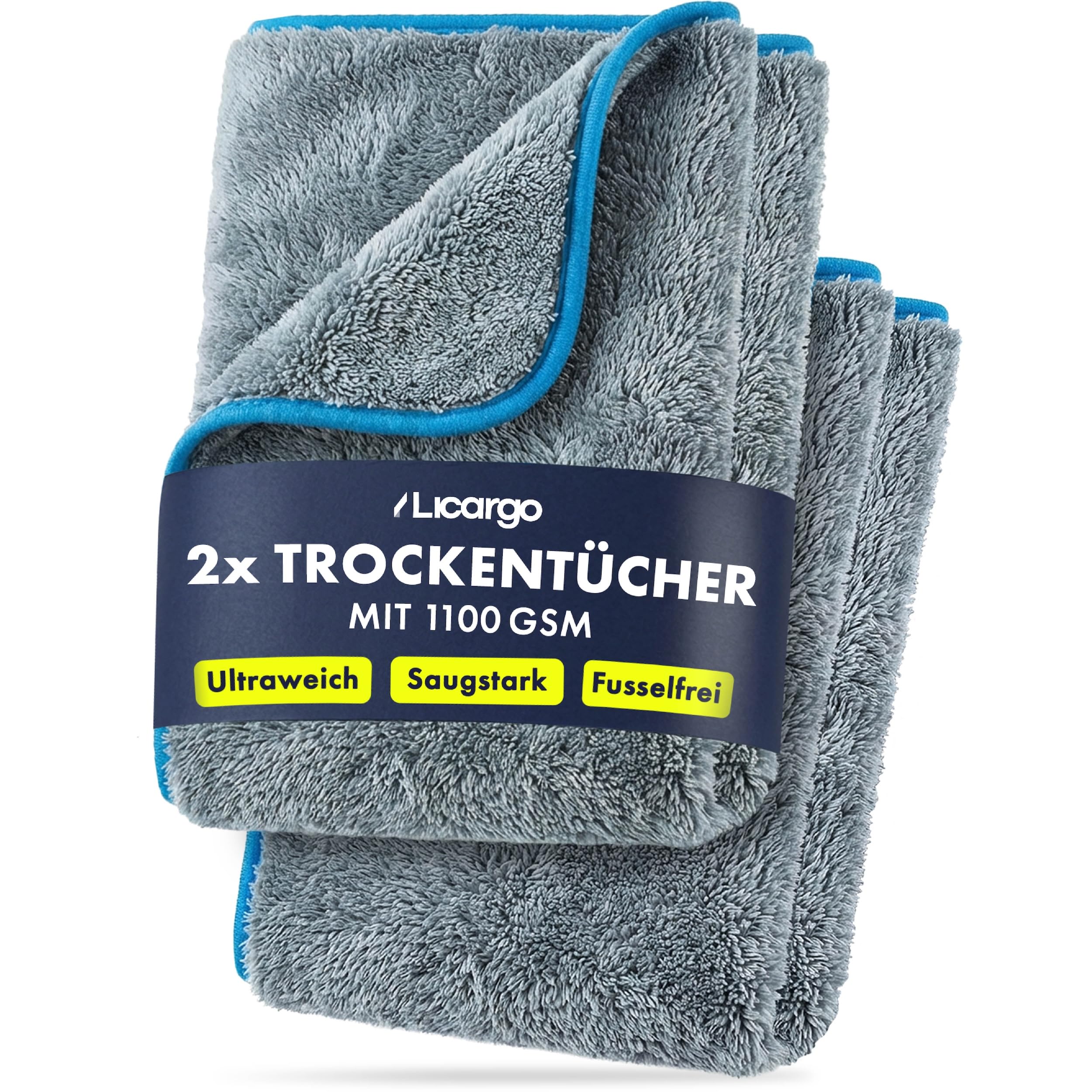 LICARGO Mikrofasertücher Auto 2er-Set 1100 GSM - Saugstarke Trockentücher Lackschonend & Fusselfrei - Poliertücher Microfasertuch für Autopflege, Auto Handtuch zum Trocknen & Polieren (40x40cm)