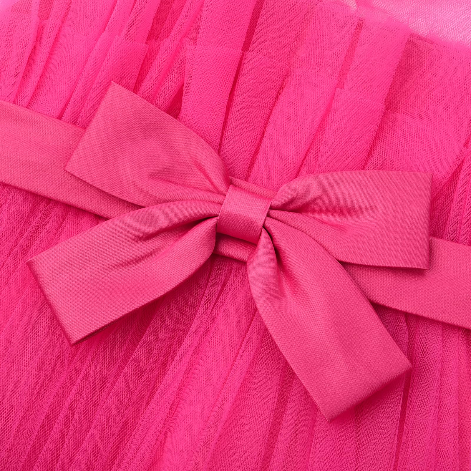 Uhnice Blumenmädchenkleid mit Schleife, ärmellos, Tüllkleid mit Perlen für Hochzeit, Geburtstag, Party