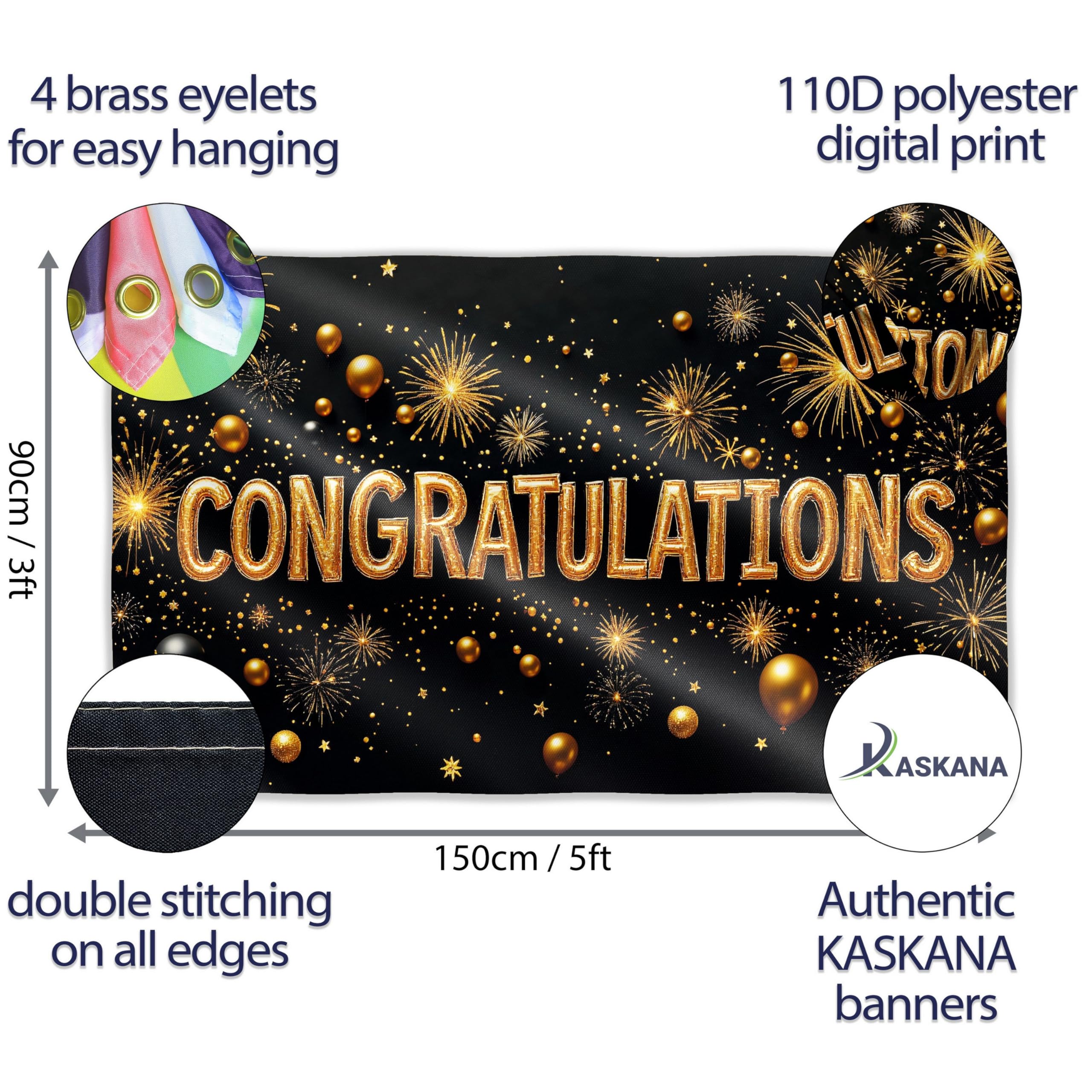 Congratulations Banner - Graduation Decorations 5x3ft - Well Done Banner - We Are So Proud of You - You Did It (Black and Gold) - Image 2