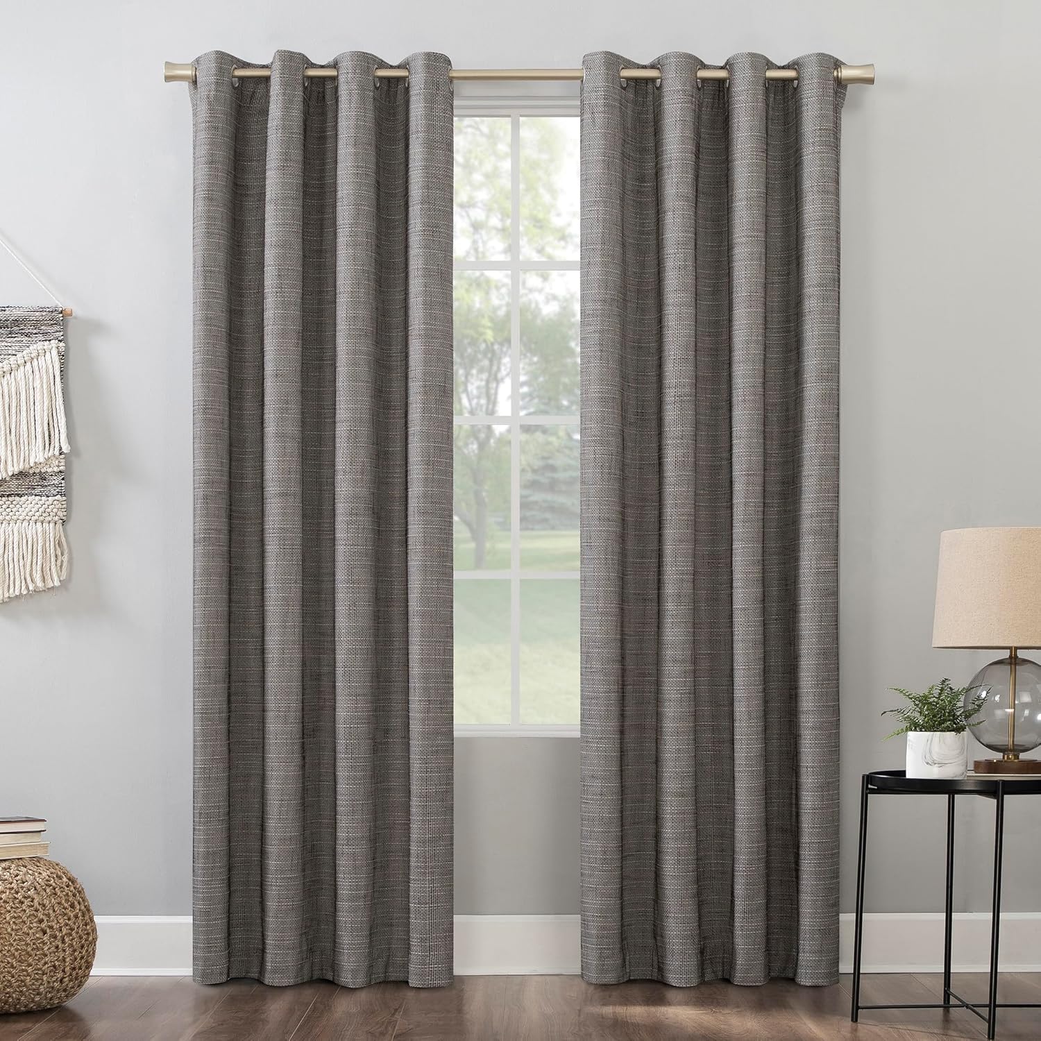 Sun Zero - 56586 Brooks Burlap Weave Thermal Extreme 100% Blackout Grommet Curtain Panel, 52" x 96", Taupe/Cocoa Brown