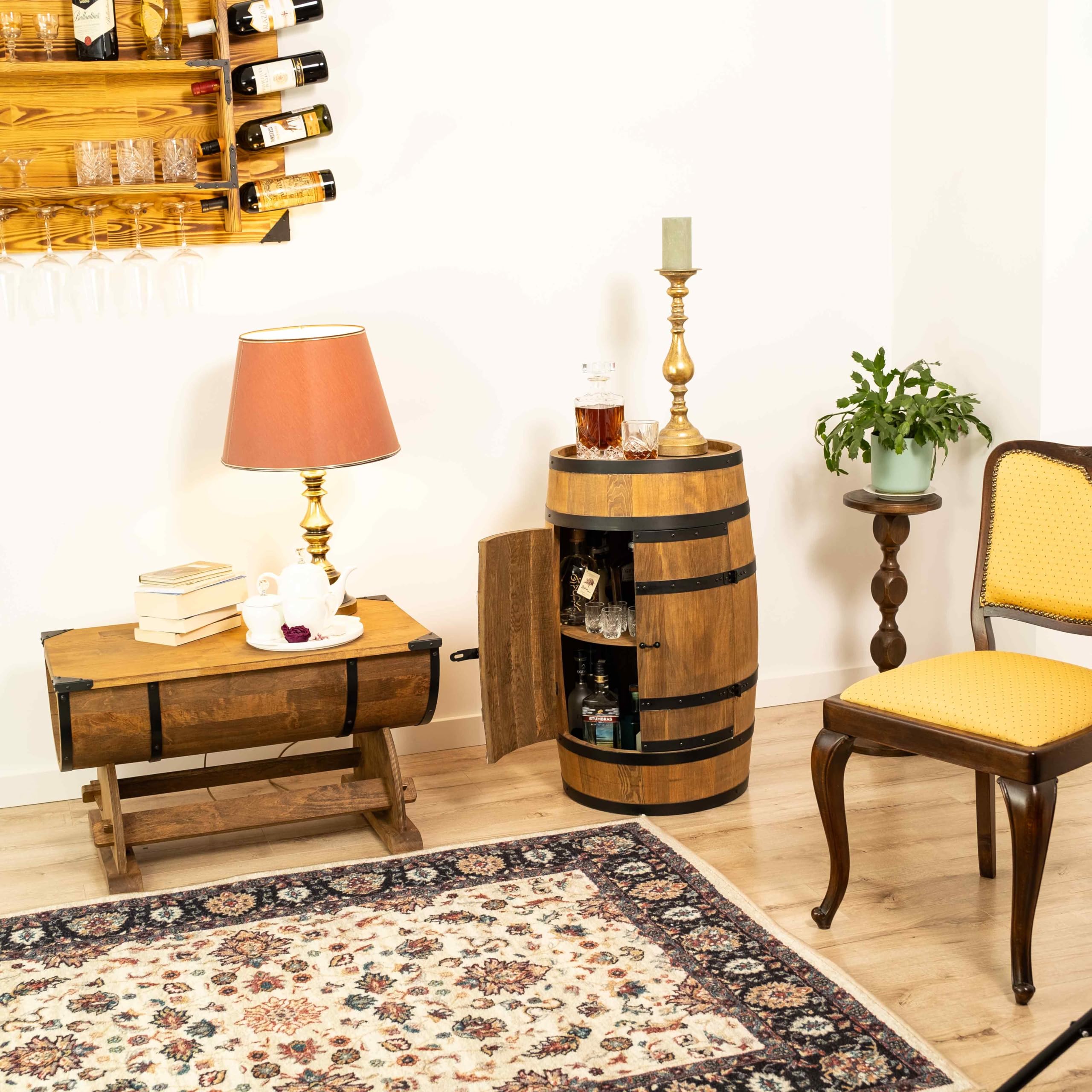 CREATIVE COOPER Tonneau à vin - Casier à vin - Armoire à Alcool - Étagère à Bouteilles en Bois - Tonneau en Bois - Meubles de tonneau - en Bois de conifère - Bar à Baril Porte wengé 3_DPSW 80x50cm