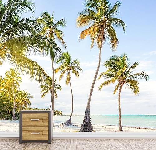 Miniatura 3 de SIGNFORD Adhesivo mural removible para pared, cielo, sol, palmera tropical, playa, naturaleza, desierto, fotografía, realismo, paisaje rústico,