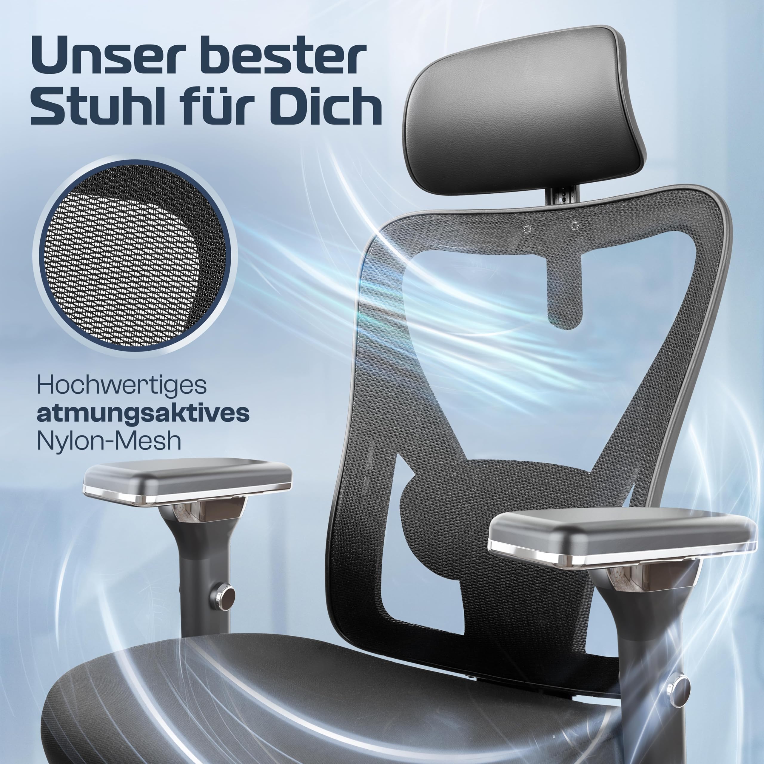 CLOUVOU CleverSeat Bürostuhl Ergonomisch TESTSIEGER Schreibtischstuhl Drehstuhl 150 kg