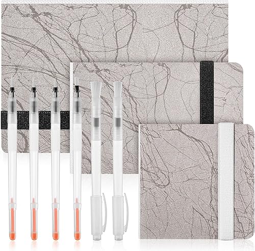 Resholder 3 cuadernos de bocetos de papel de acuarela con 6 bolígrafos de acuarela de 7.485.513.93 pulgadas, 3 tamaños diferentes de acuarela,
