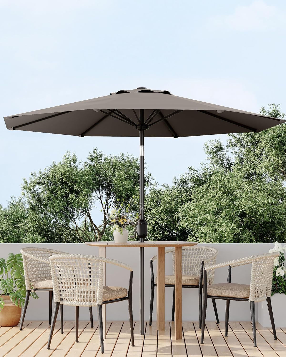 GarveeLife 9 ft Outdoor Patio Umbrella, Outdoor Table Umbrella, Market Umbrella with Push Button Tilt and Crank, 8 Sturdy Ribs UV Protection Waterproof for Garden, Deck, Backyard, Pool (Taupe) - Image 6