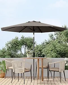 9FT Outdoor Patio Umbrella, Outdoor Table Umbrella, Market Umbrella with Push Button Tilt and Crank, 8 Sturdy Ribs UV Protection Waterproof for Garden, Deck, Backyard, Pool (Taupe)