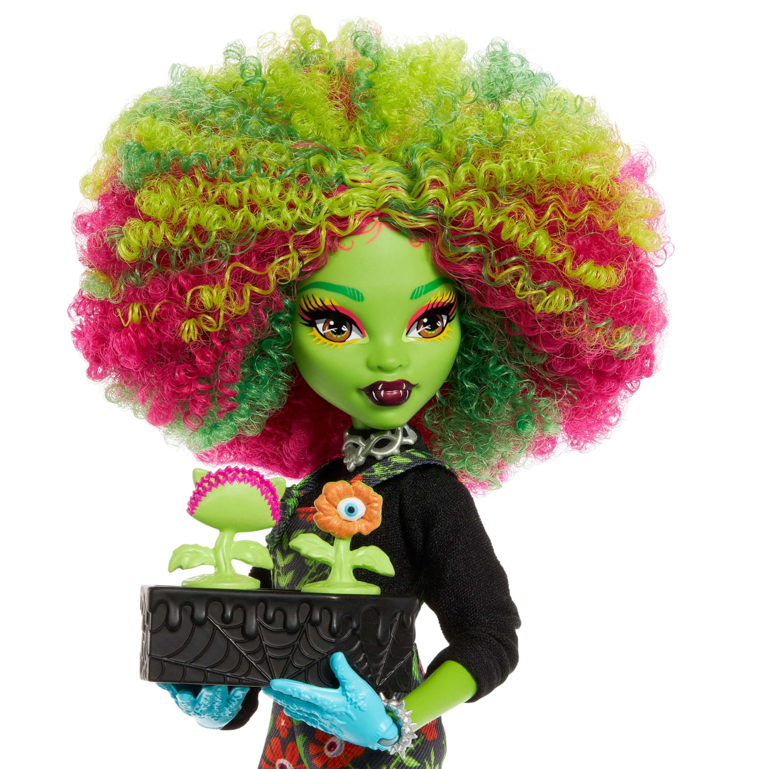 Monster High Diario monstruoso Venus McFlytrap Conjunto de muñeca y accesorios con temática del club de jardinería horripilante con una chaqueta de estilo universitario, JDR59