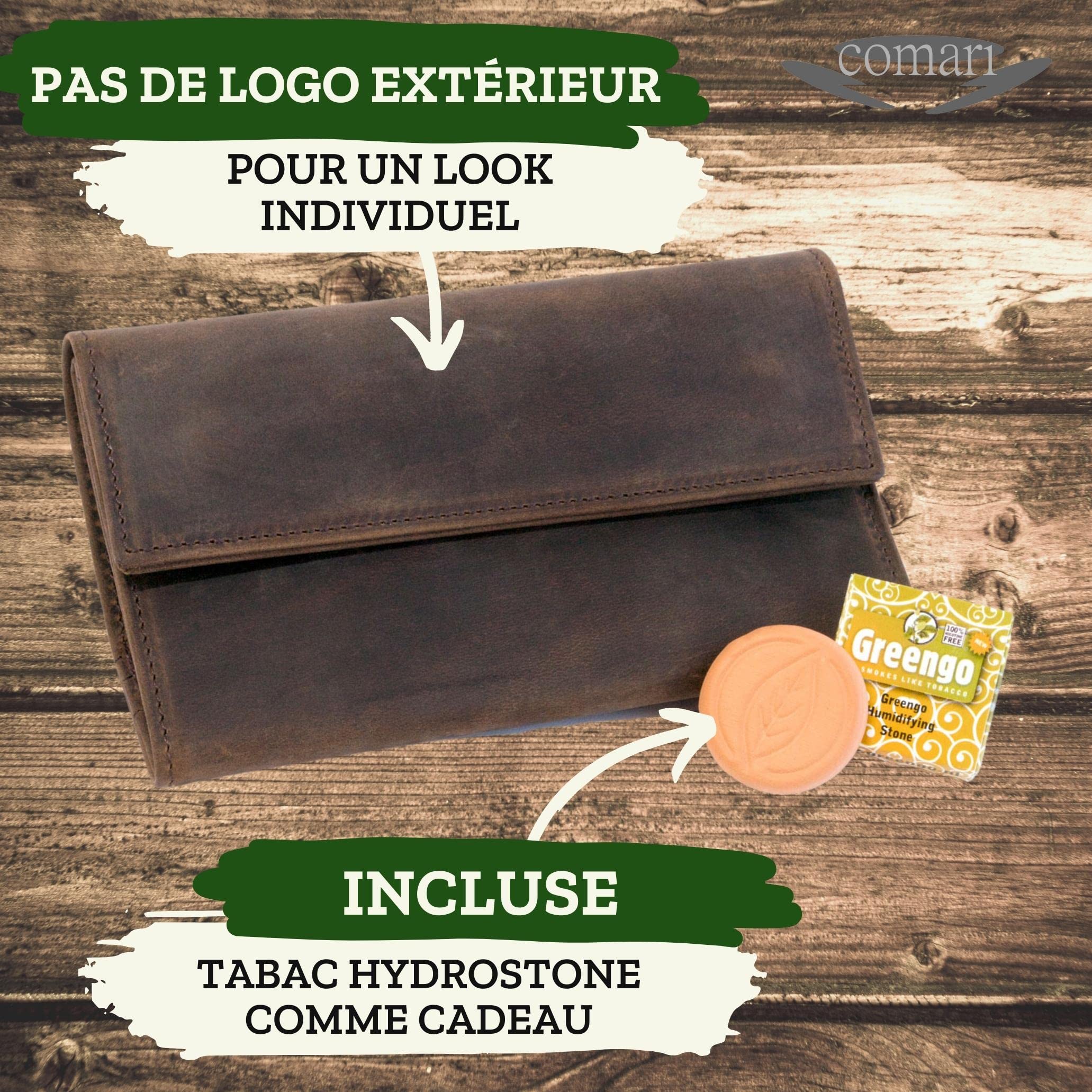 Premium Blague à Tabac Cuir - Boutons Magnétiques - Compartiment pour Doubles-Papiers & Filtres - Pochette à Rouler Faite Main (Marron Vintage)
