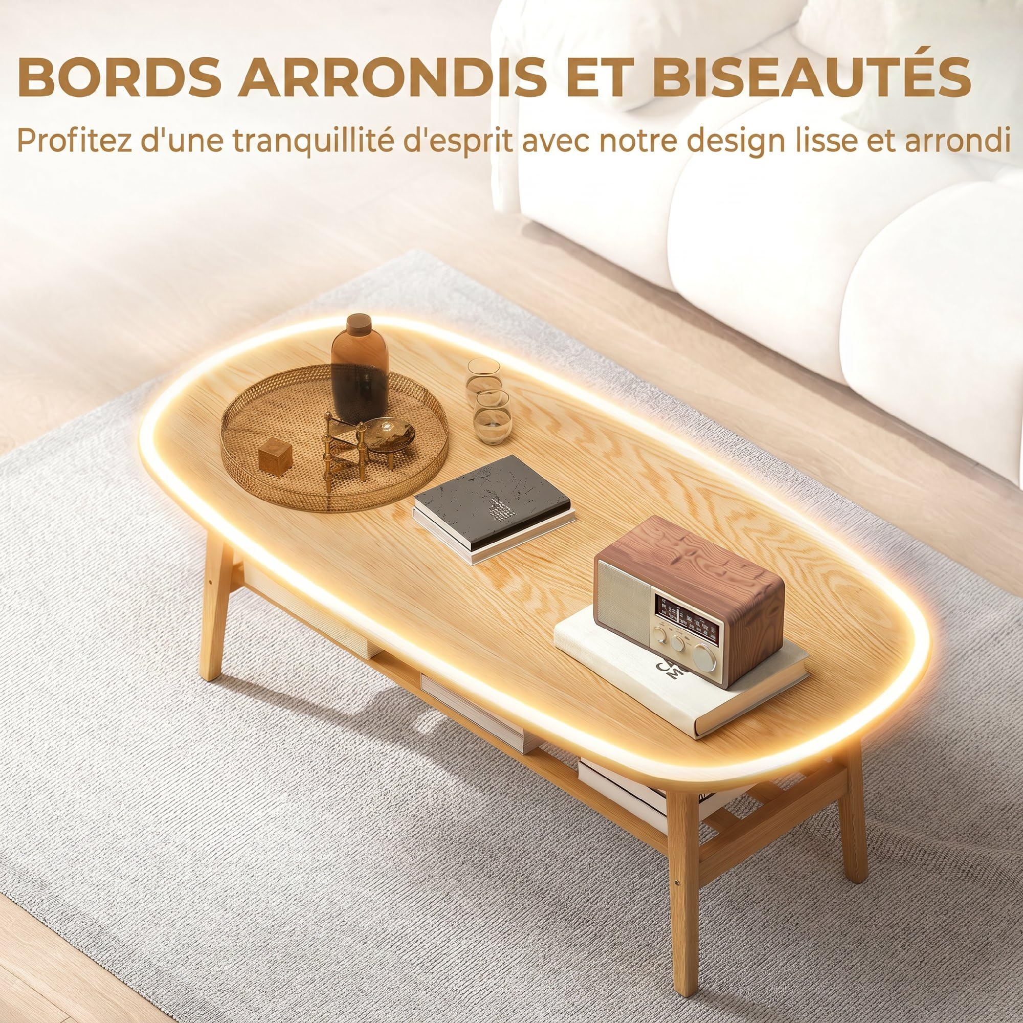 HOMCOM Table Basse à 2 Niveaux Table de Salon 120 x 60 x 42 cm Bois Naturel