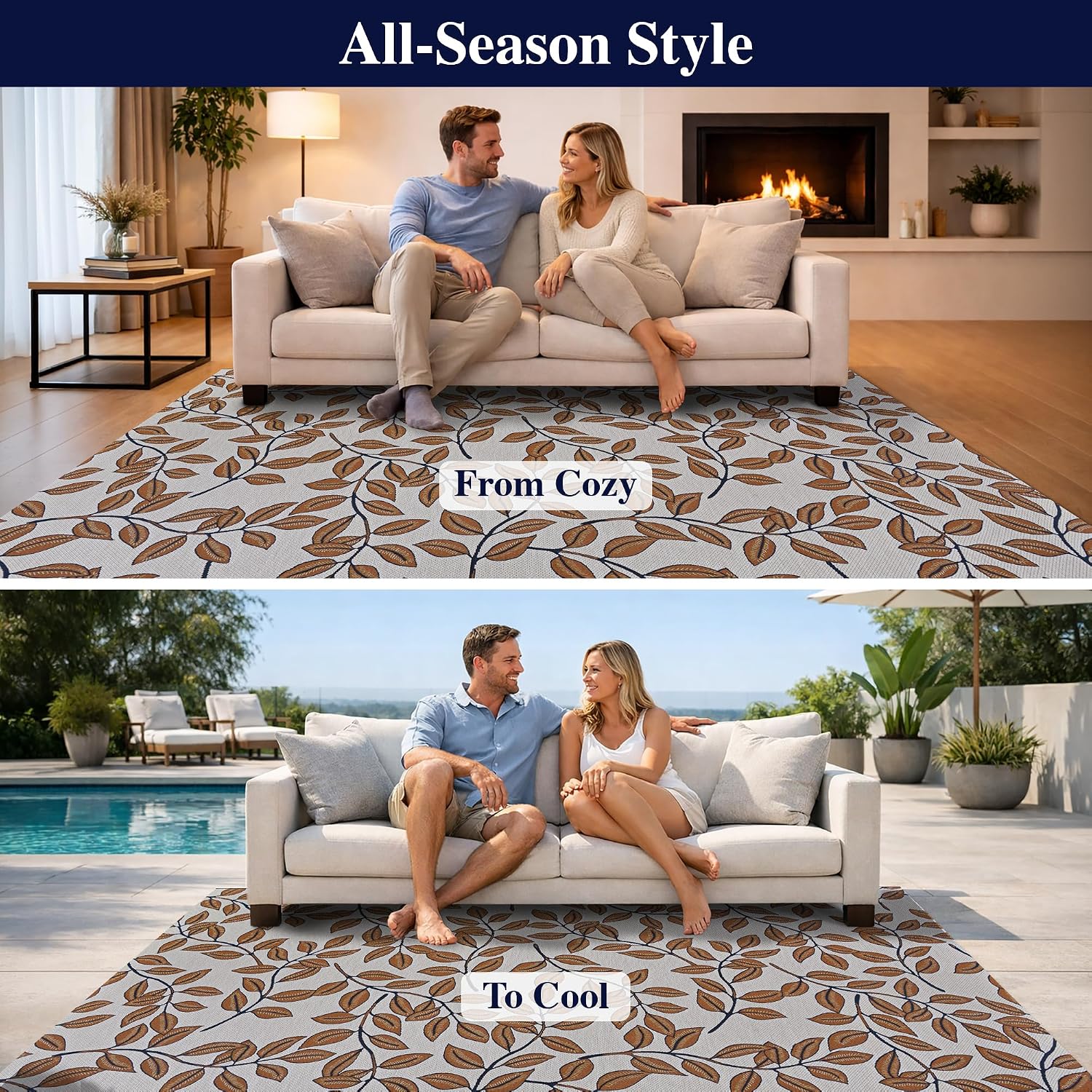Couristan Dolce Indoor Outdoor Patio Rug - 8'1" x 11'2" Rectangle, Summer Ivy Ivory-Terracotta Transitional Floral, Pet-Friendly Low Maintenance Rug for Patio, Deck, or Living Room