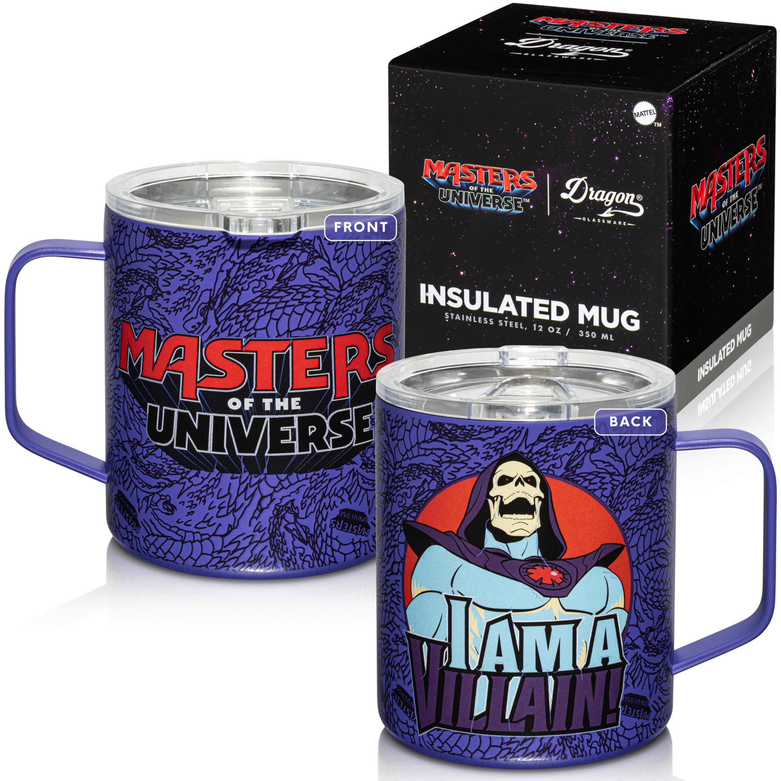 Dragon Glassware x Masters of the Universe Steel Camp Mug, 12 oz - Skeletor | Insulated Stainless Steel Mug for Coffee, Tea, Matcha, Hot Beverages; Official Masters of the Universe 2026 Movie Mug MOTU - Villain 12 Ounces