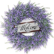 26"Fake Lavender Eucalyptus Wreath with Welcome Sign for Front DoorPurple