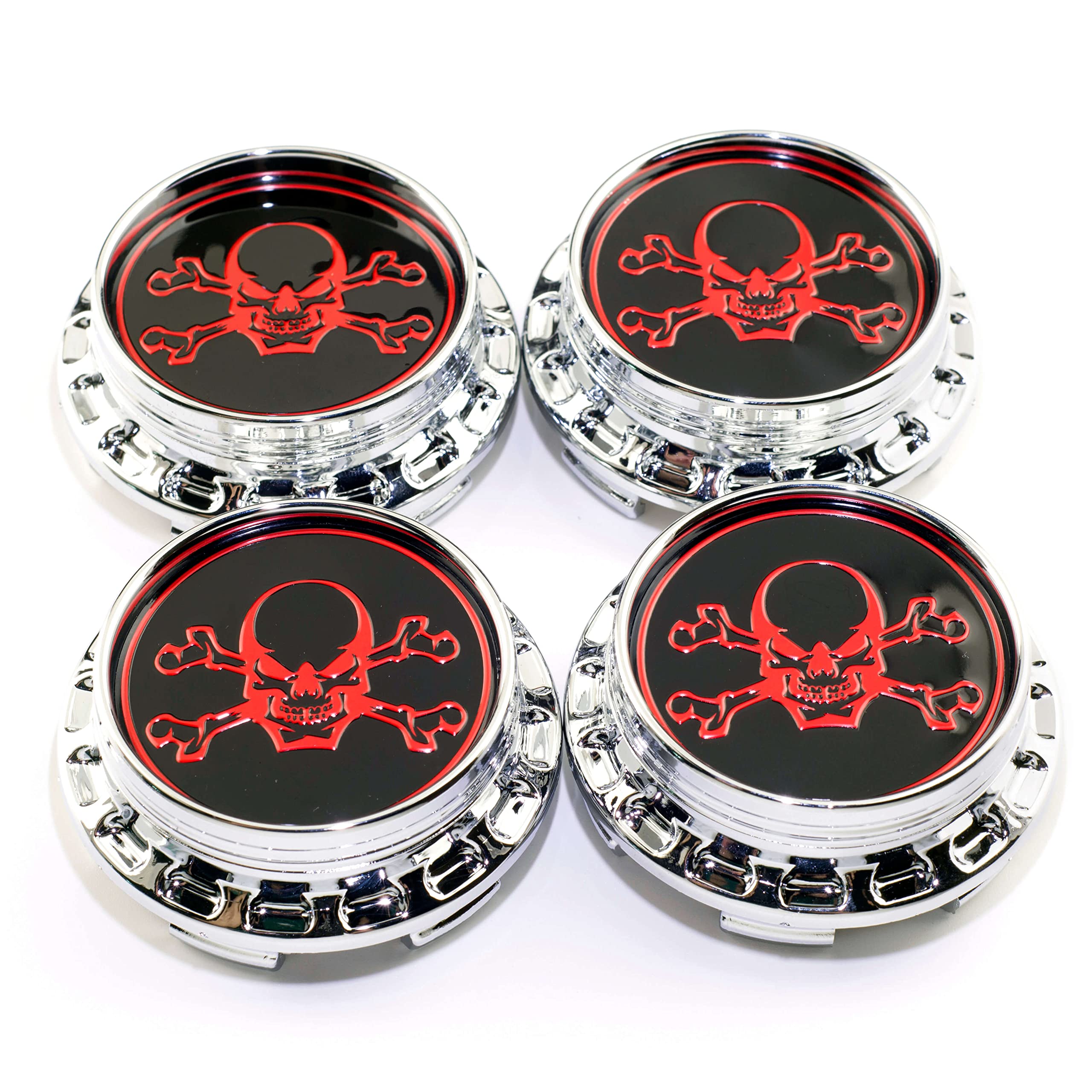 67mm 2.64in Skull Sticker Wheel Center caps for XXR LG1309-79 Center Hubcaps | 4 Pack Chrome Center Cover Replacement