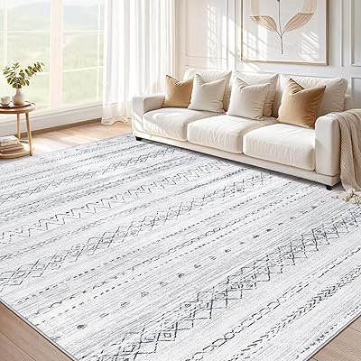 Area Rugs for Living Room Washable Living Room Rug Soft Neutral Indoor Floor Carpet Non-Slip Stain Resistant Modern Boho Rugs for Bedroom Dining Room Kids Room Nursery Office Home Grey