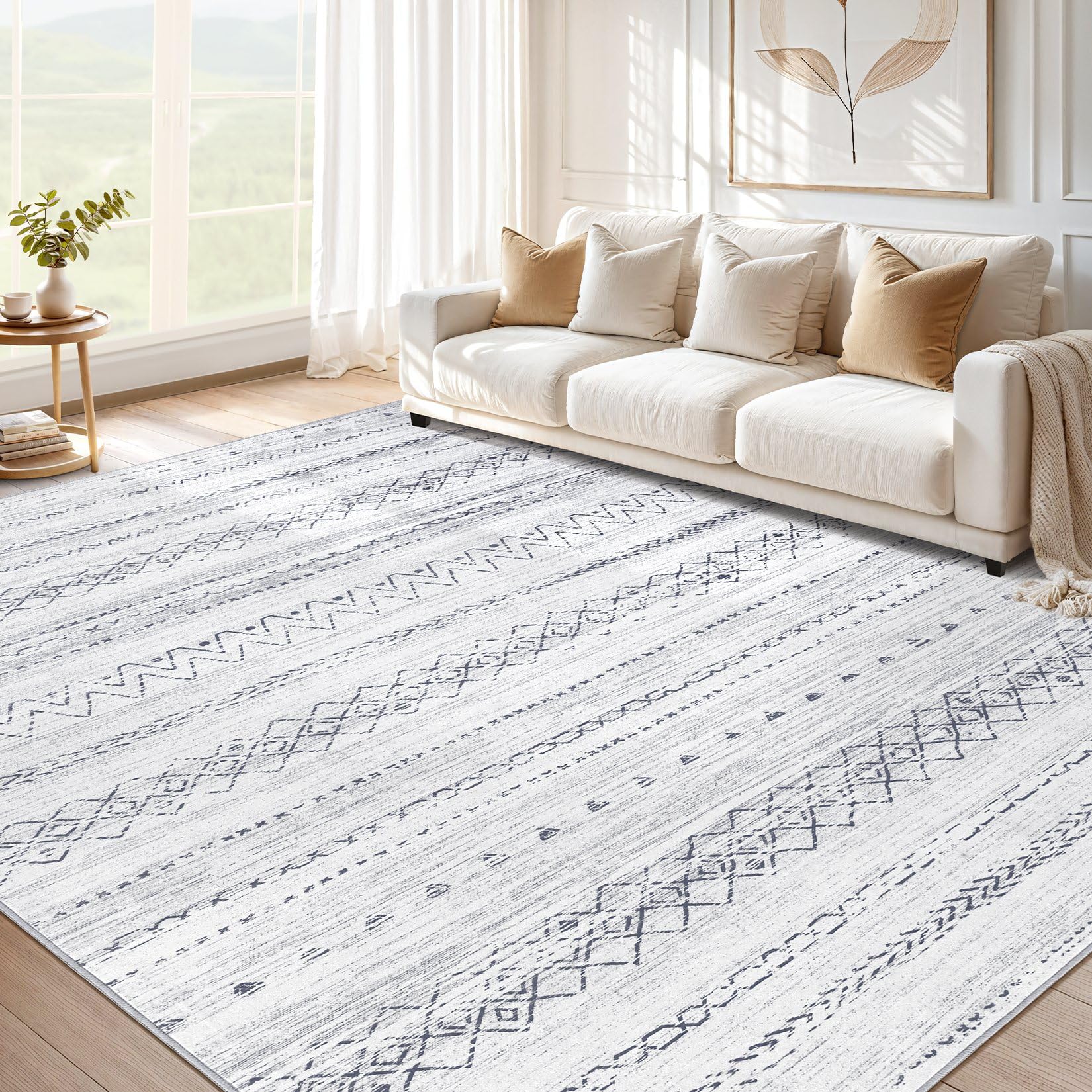 cotiled 6x9 Area Rug Living Room: Washable Boho Rugs with Non Slip Backing Large Soft Indoor Stain Resistant Carpet for Bedroom Farmhouse Dining Room