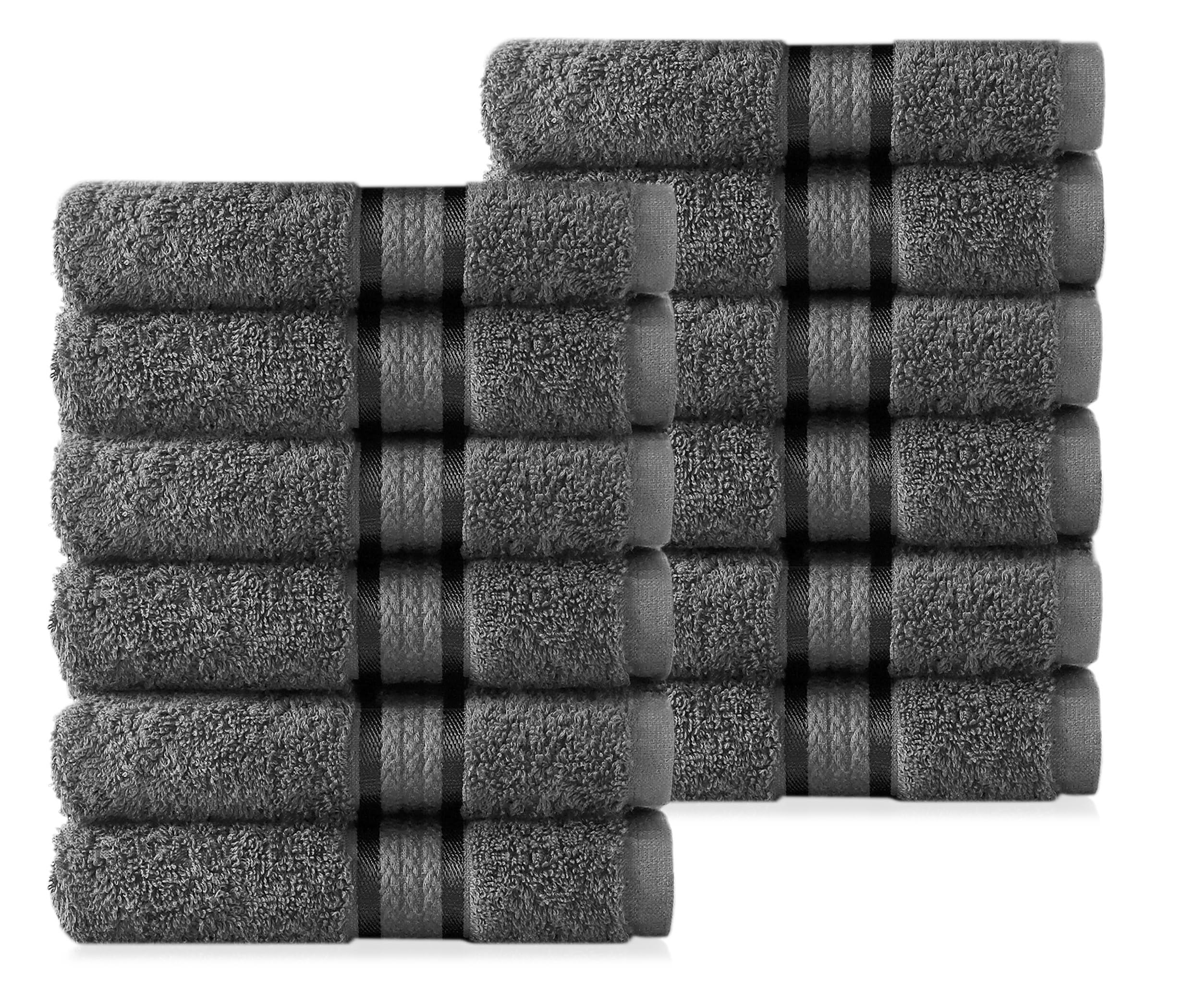 Cotton Craft Ultra Soft 12 Pack Wash Cloths 12x12 Charcoal Weighs 2 Ounces Each - 100% Pure Ringspun Cotton - Luxurious Rayon Trim - Ideal for