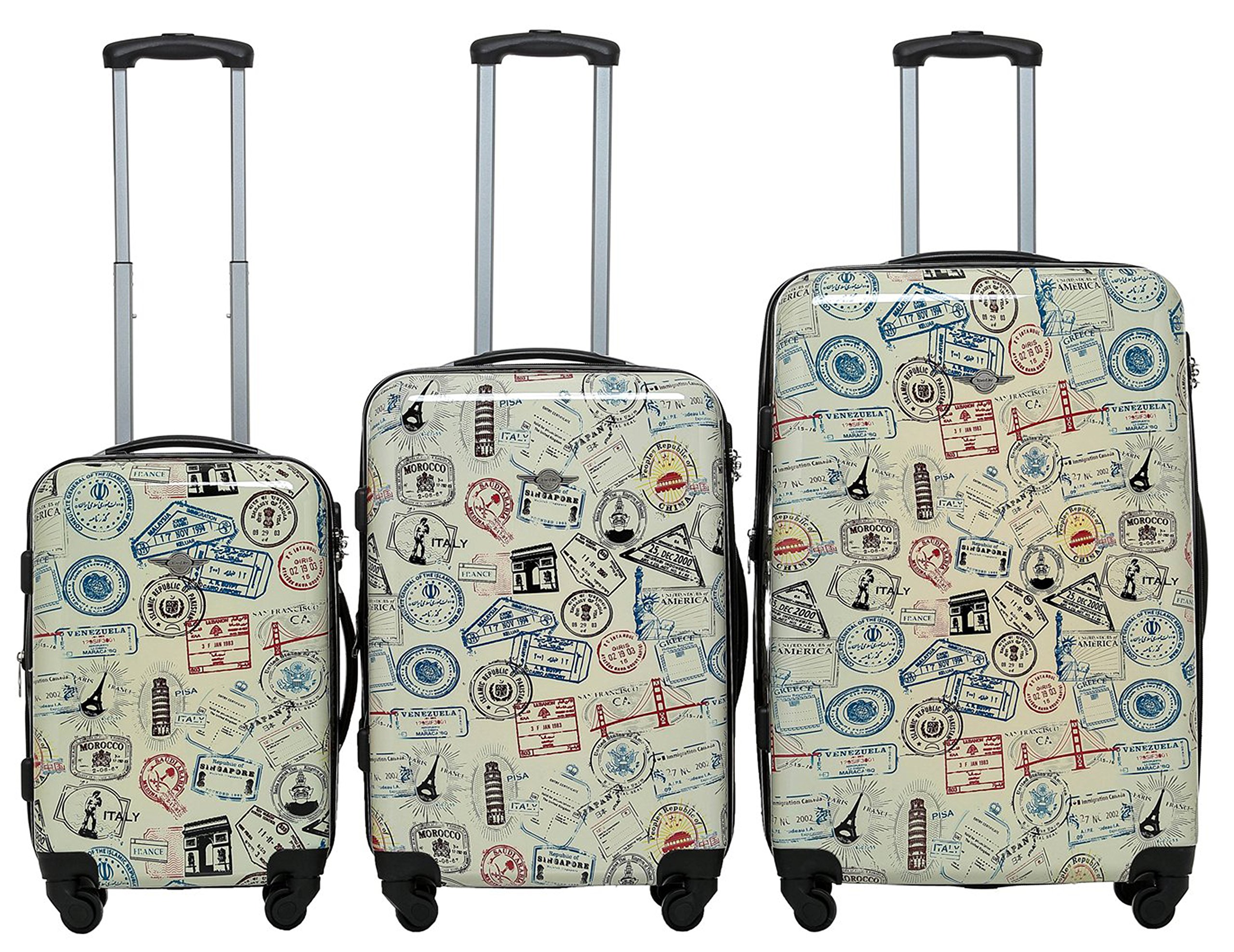 Rivolite World Stamps 3-piece Expandable Hardside Spinner Luggage Set