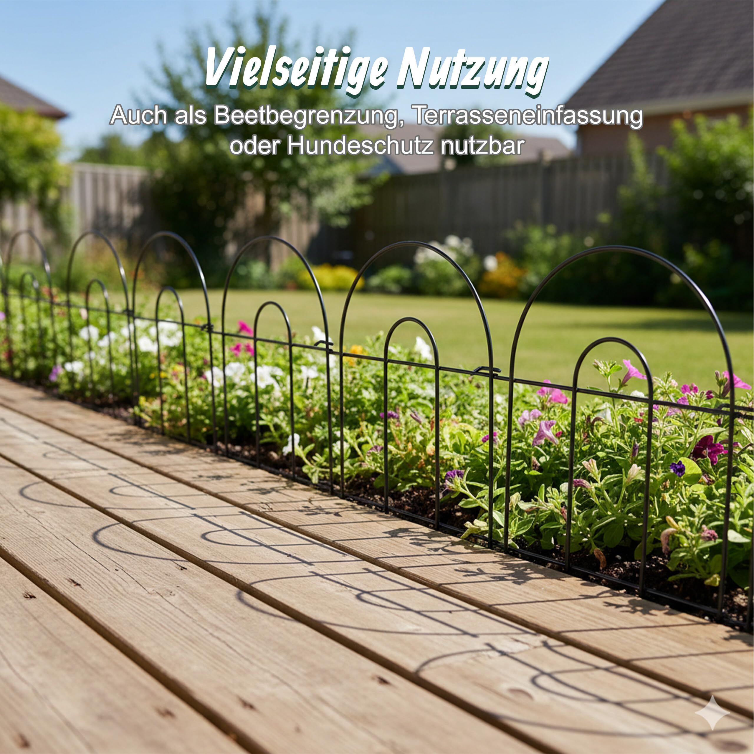 Relaxdays Beetzaun Metall, 10 modulare Zaunelemente Rundbogen, HxB 45x400 cm, Garten Beeteinfassung zum Stecken, schwarz