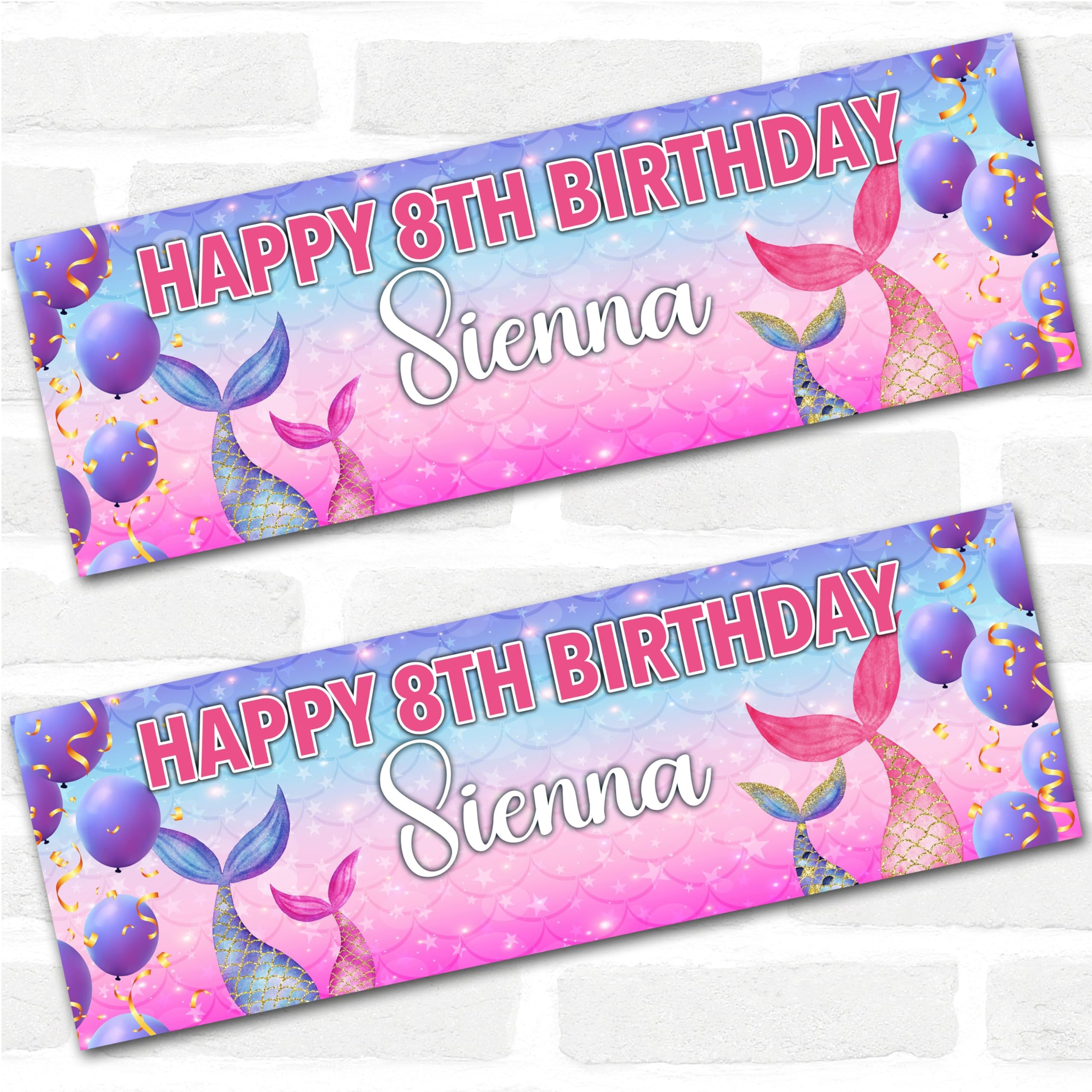 Personalised Party Banner For Kids Birthday Watercolour Mermaid Tails | Custom Large Party Decoration, Event Banner, Backdrop, Décor, Signage. 3 ft x 1 ft | 4.5 ft x 1.5 ft | 6 ft x 2 ft