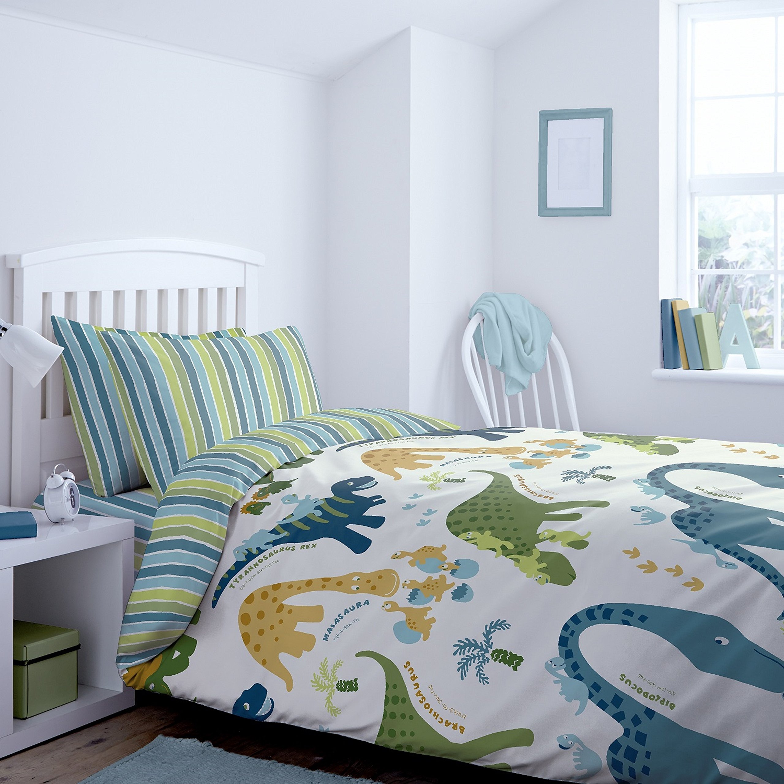 Catherine Lansfield Dino Housse de Couette pour lit, Coton, Vert, 160 X