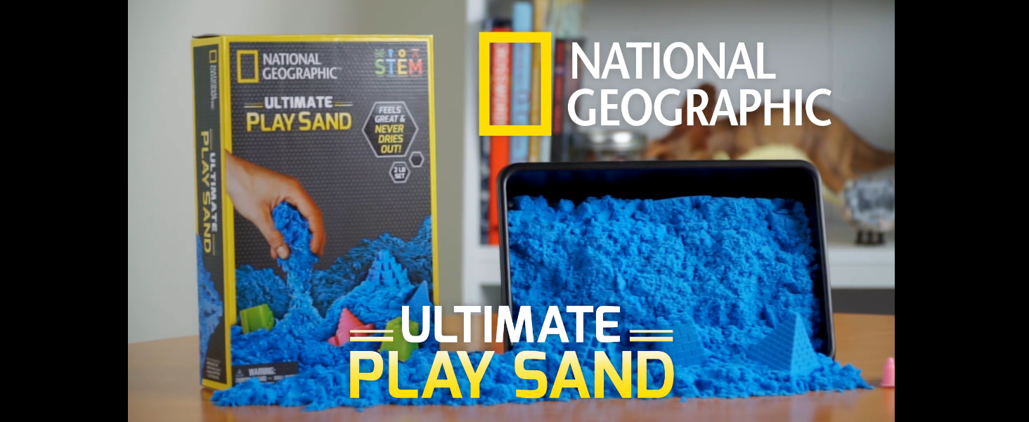 NATIONAL GEOGRAPHIC 2.7 kg Play Sand Combo Pack - 907 g each of Blue, Purple and Natural Sand with Castle Molds - A Sensory Activity | Blue, Purple & Natural Colors, 2