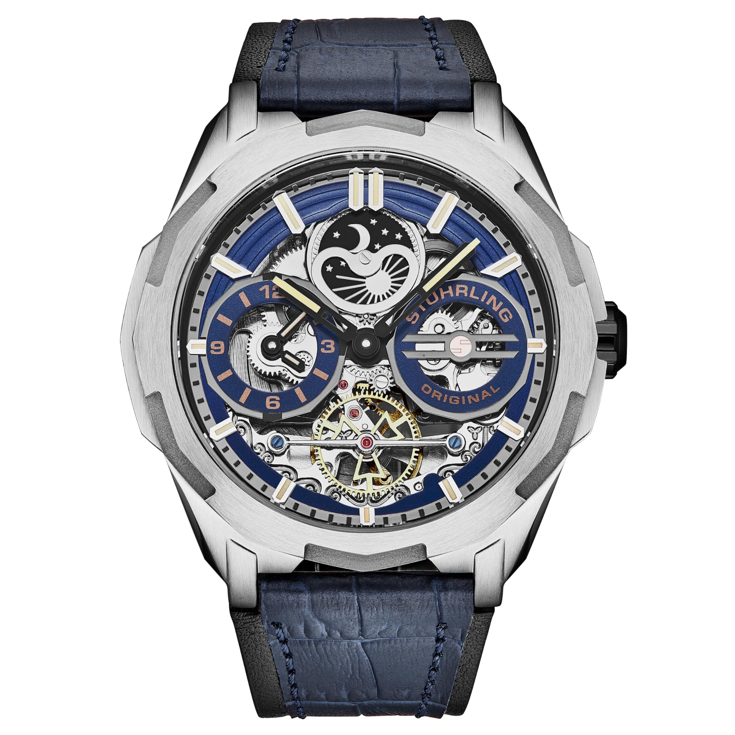 Montre à navigation automatique pour voyageur, double fuseau horaire et phase soleil/lune