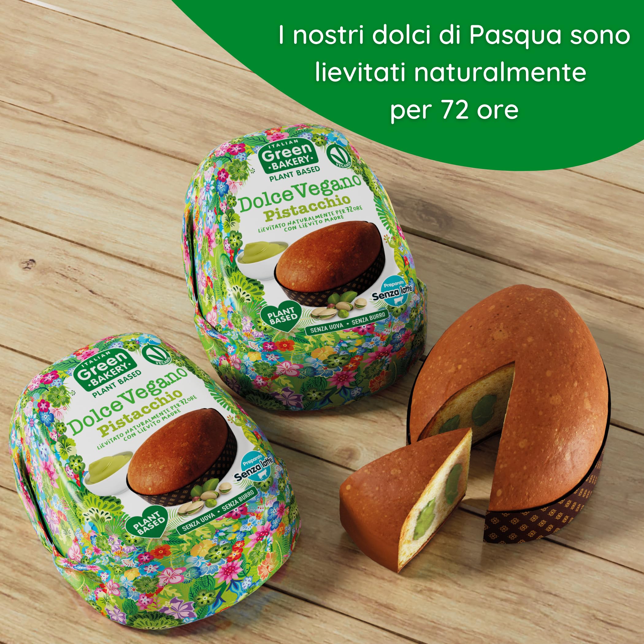 Dolce di Pasqua Vegano al Pistacchio Senza Lattosio, 650 gr - Senza Burro e Uova, Dolce Vegan on Crema al Pistacchio, Impasto con Lievito Madre, Made in Italy - Italian Green Bakery
