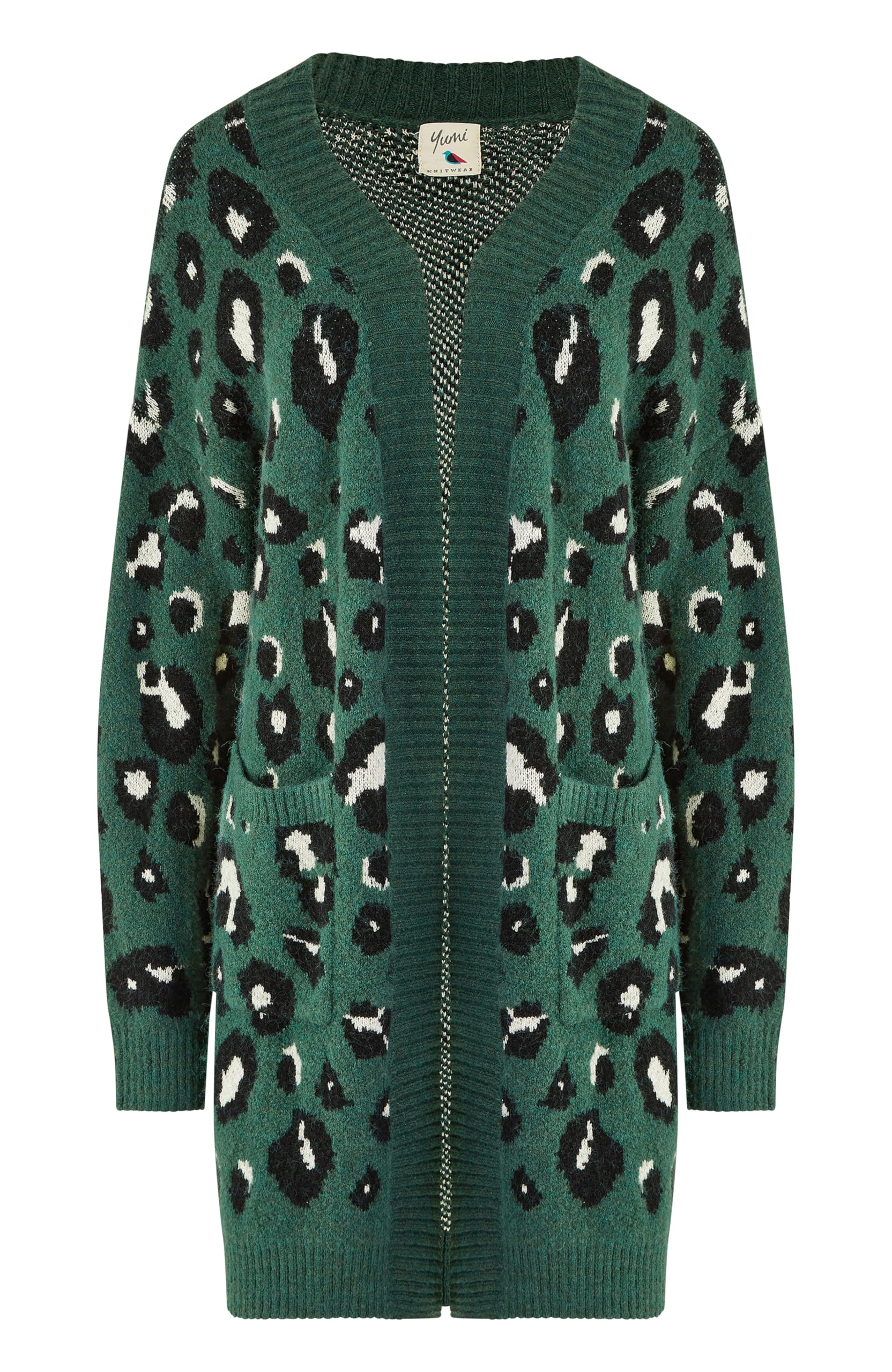 Yumi Women's Green Animal Intarsia Long Cardigan Sweater | Size: Medium/Large