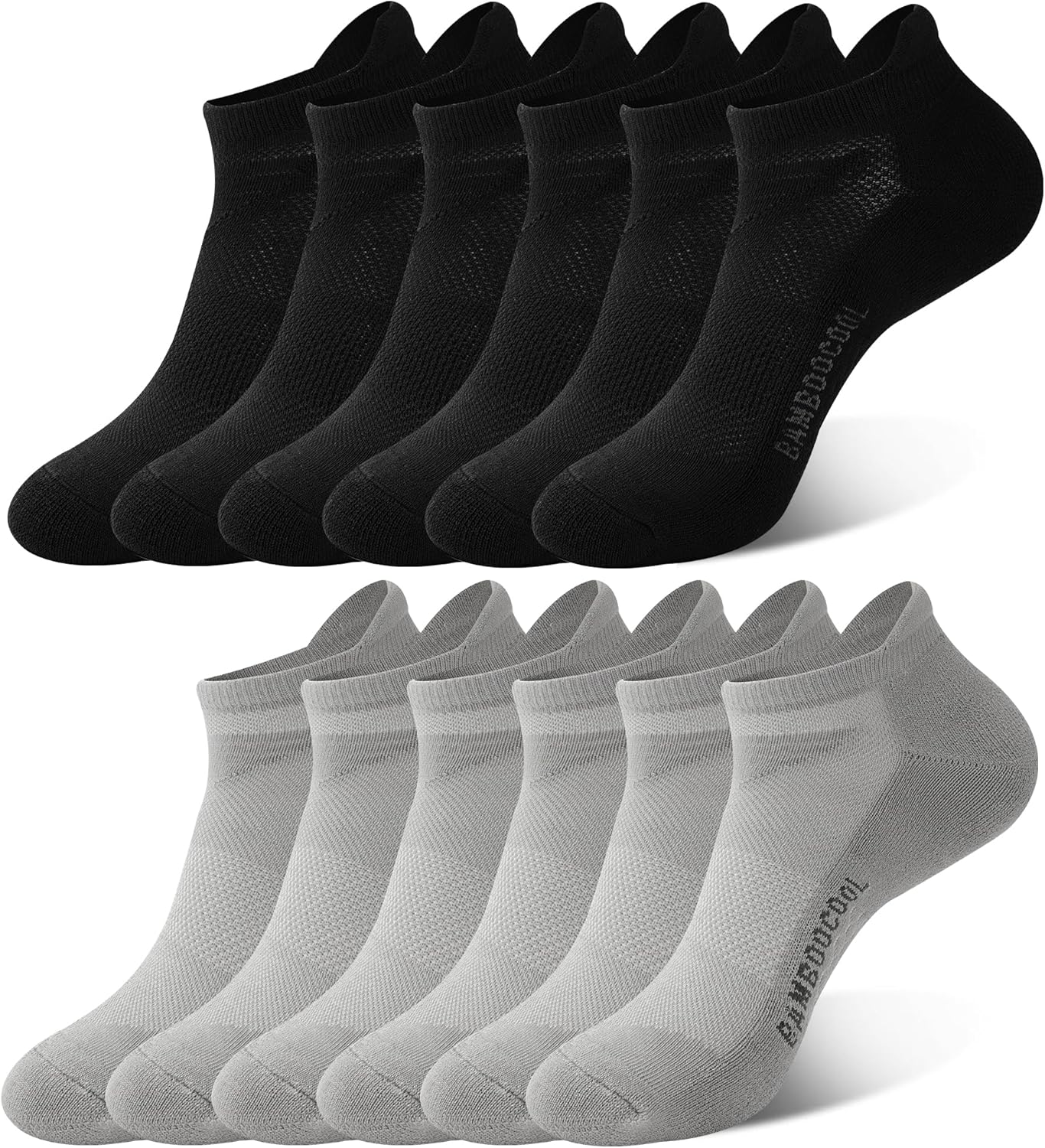 BAMBOO COOL Men's Ankle Socks Athletic Low Cut Cushioned Moisture Wicking, Running Socks Arch Support Breathable, 6 Pack