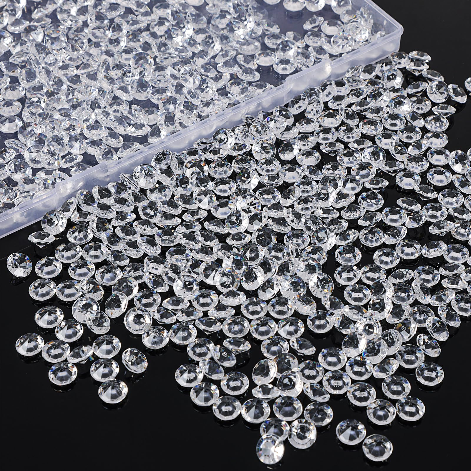 Outuxed 1000pcs Clear Wedding Table Scattering Crystals Acrylic Diamonds Wedding Bridal Shower Party Decorations Vase Fillers, 10mm, with 1 Large Velvet Pouch