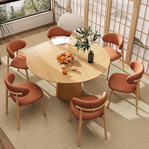 Vista 46 de Juego de 6 sillas de comedor de cocina modernas de lino suave estilo granja con patas de metal, Beige/Nogal Lino Beige/Nogal de 18 pulgadas,18