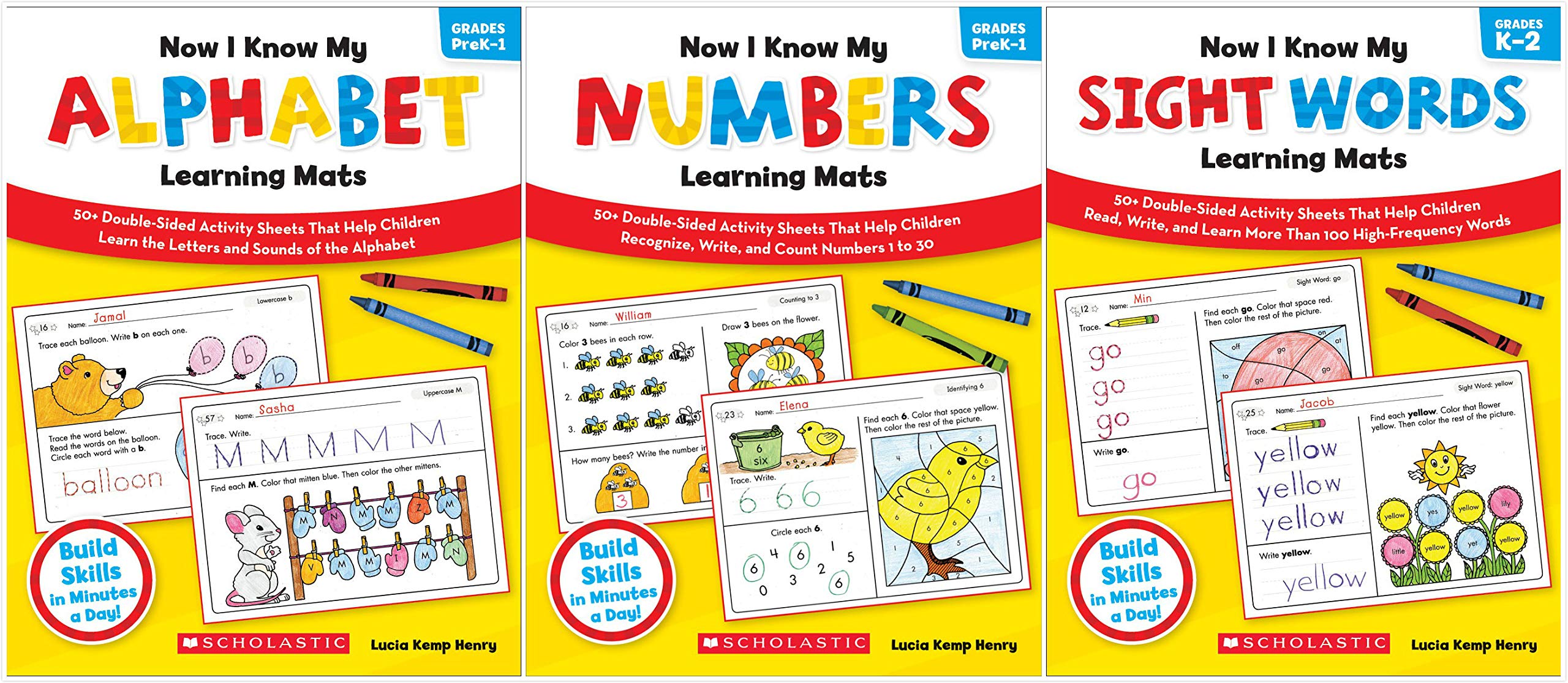 Scholastic Now I Know My Learning Mats Books Set (3 Books) - Alphabet, Numbers, Sight Words Paperback – January 1, 2018