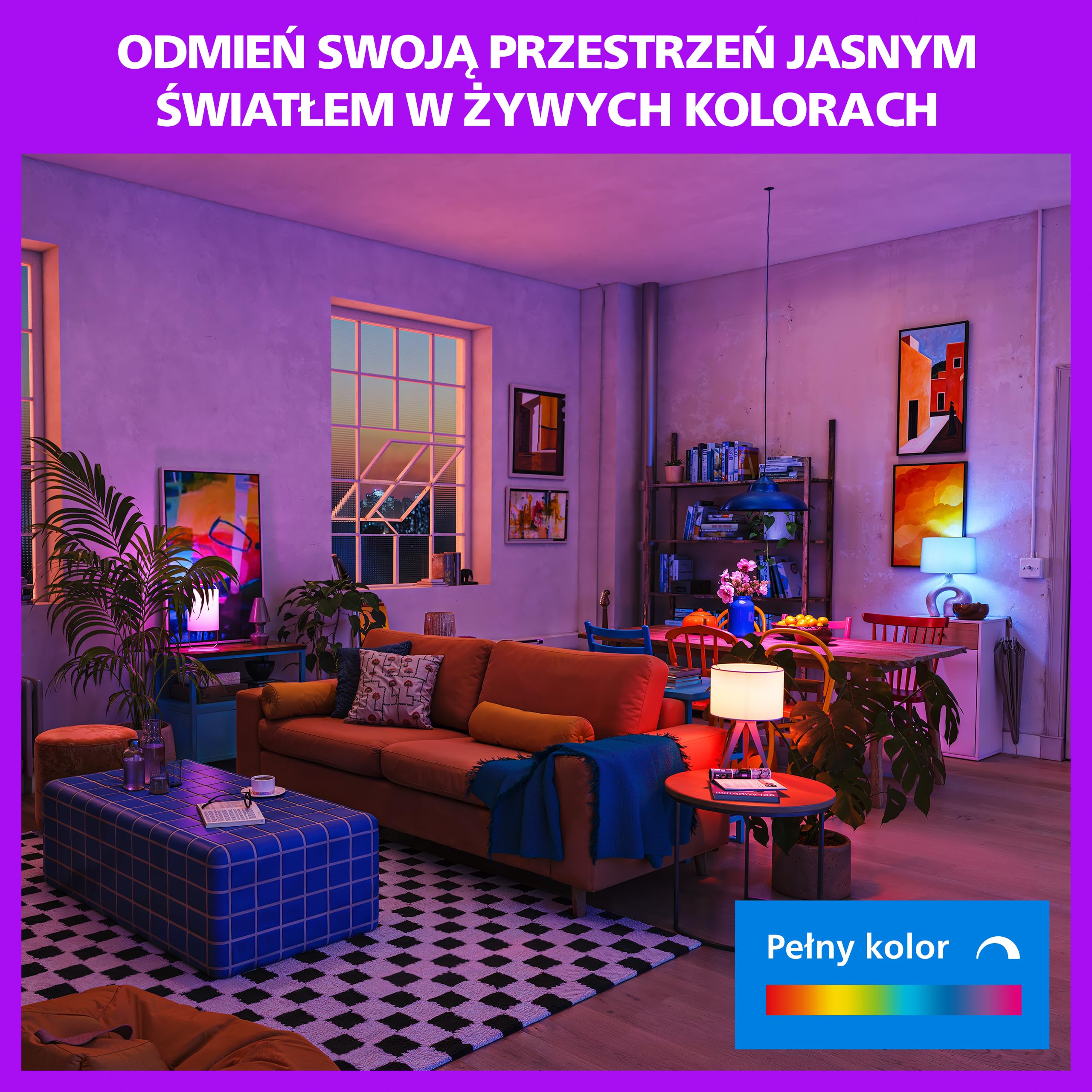 Philips Smart Lighting, Smart RGB A60 Żarówka LED, 2 Szt., E27, 1521 lm, Kolorowe i Regulowane Białe 2200–6500 K, Przyciemnianie do Niskiego Poziomu, Connected by WiZ, Alexa, Google Home, Apple Home
