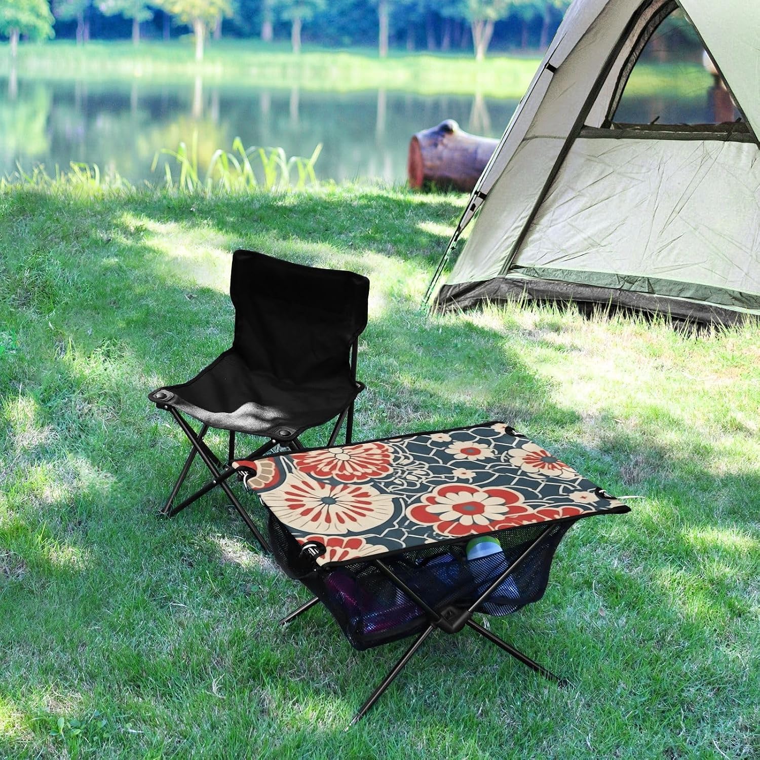 Folding Table Camping Red and Blue Japanese Vintage Floral Camping Table Fold Up for Picnic Camp Travel