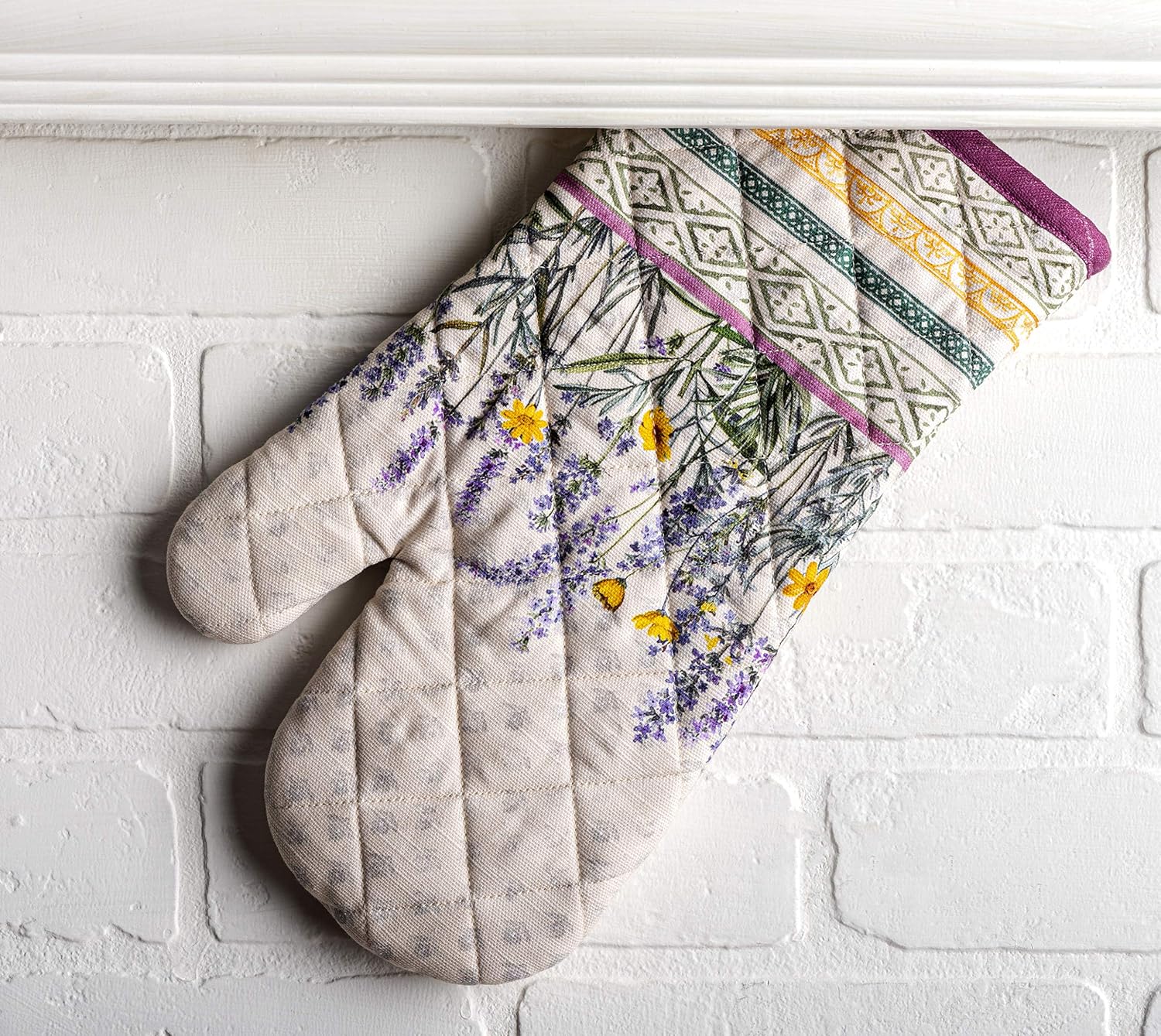Maison d' Hermine 100% Cotton Oven Mitt & Pot Holder Set (19 x 33 cm & 20 x 20 cm) Heat Resistant BBQ Cooking Gloves with Loop for Baking Handling Hot Pans Gifts for Mothers Day (Fanny Lavender) - Image 5