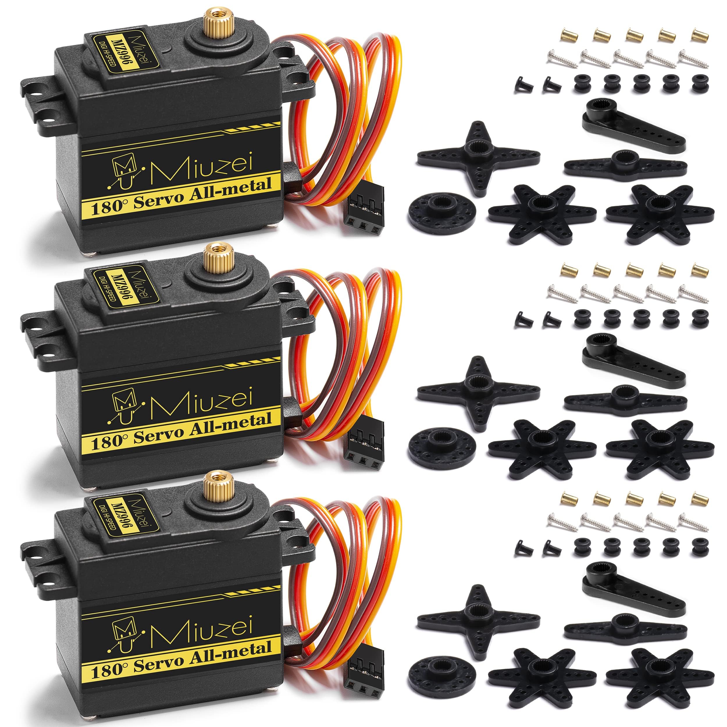 Miuzei Servo Motore Digitale 15 kg Servomotore Pieno Rame Metallo Cambio per Arduino Micro Servo Motori 180° per Auto Servocomando RC 1/10 1/8 Aereo Barca Robot Elicottero