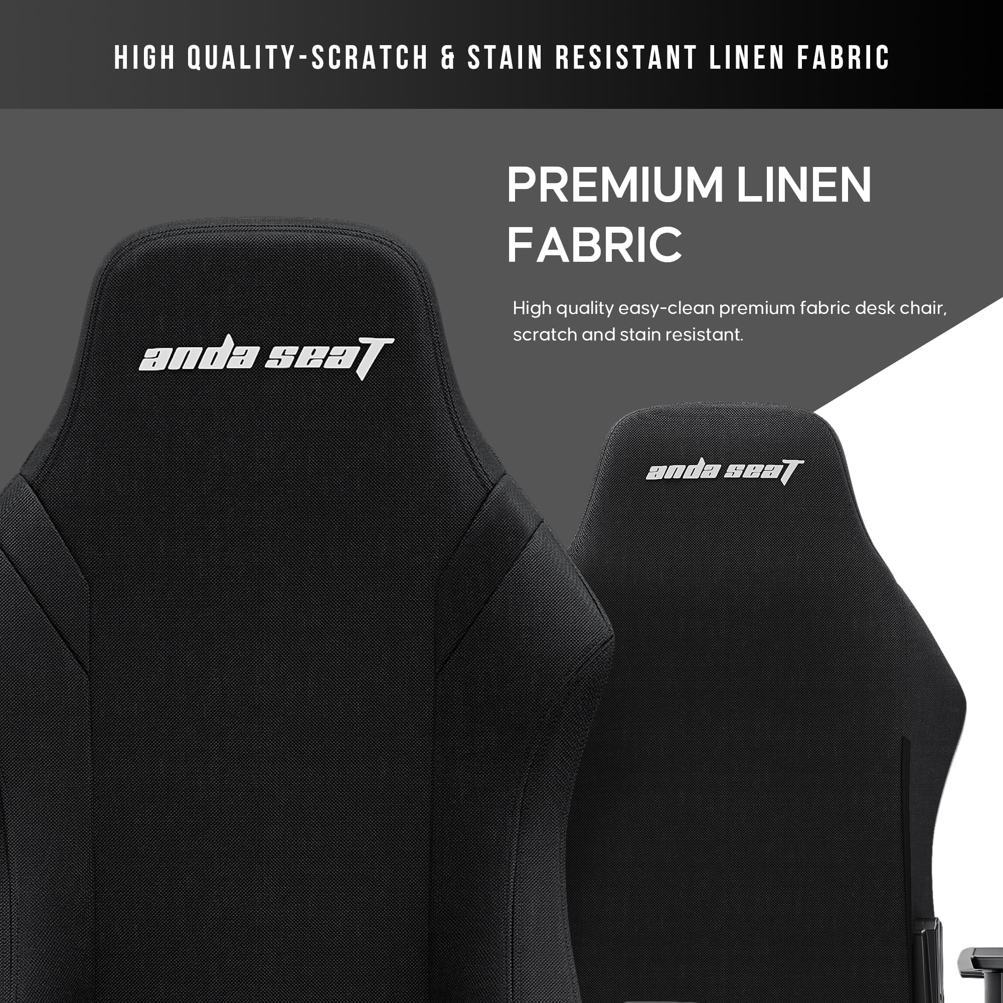 Anda Seat Luna Grande Chaise Gaming pour Adulte - Chaises Gaming Ergonomiques, Chaise de Bureau en Tissu, Soutien Lombaire Renforcé pour Cou et Dos, Fauteuil Gamer Reclinable - Noir