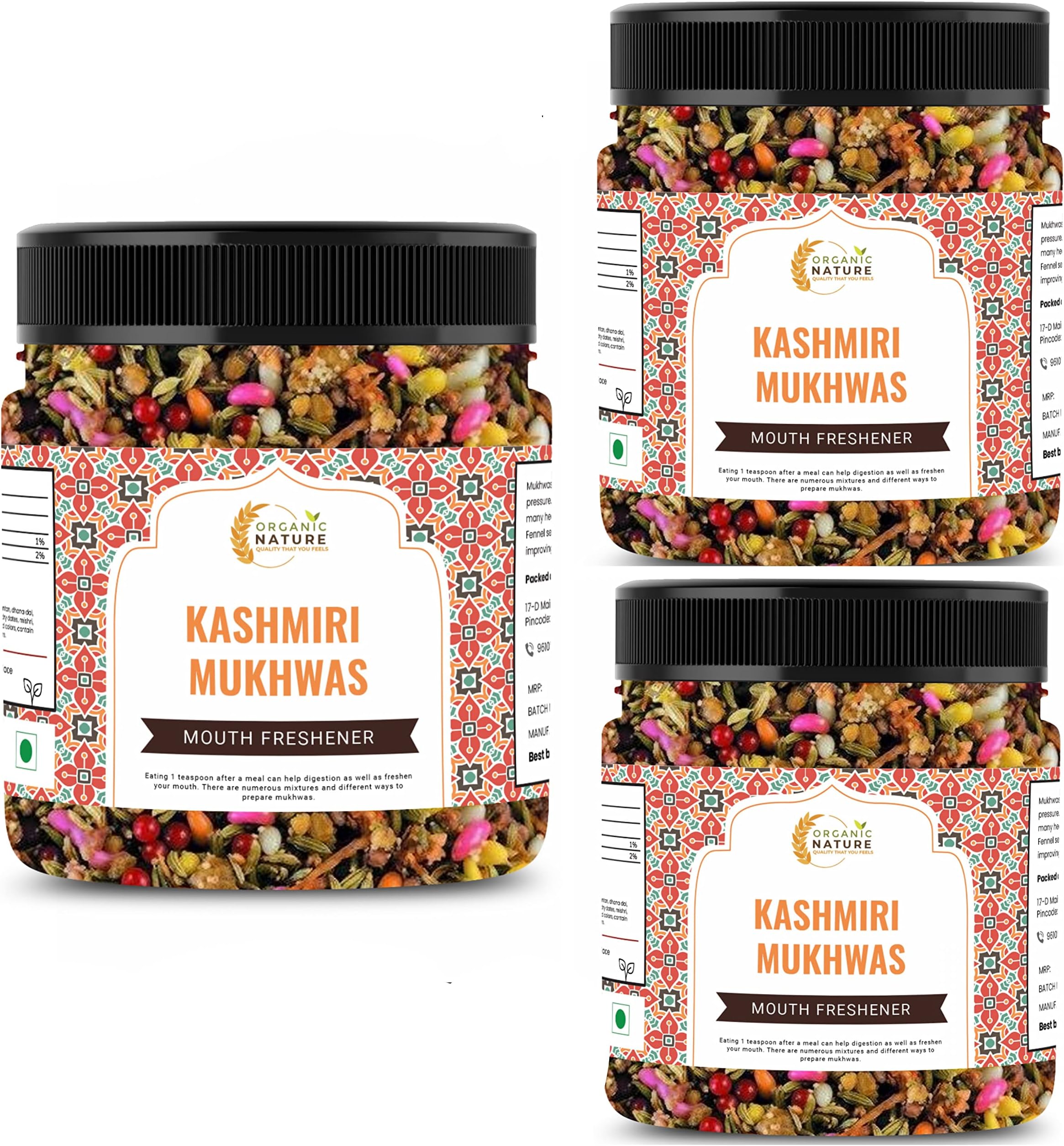 Organic Nature Kashmiri Fresh Mix Saunf | Mukhwas (Mouth Freshener) Good for Health & Digestion (Jar Pack) (900 Grams (Pack of 3 of 300 Grams))